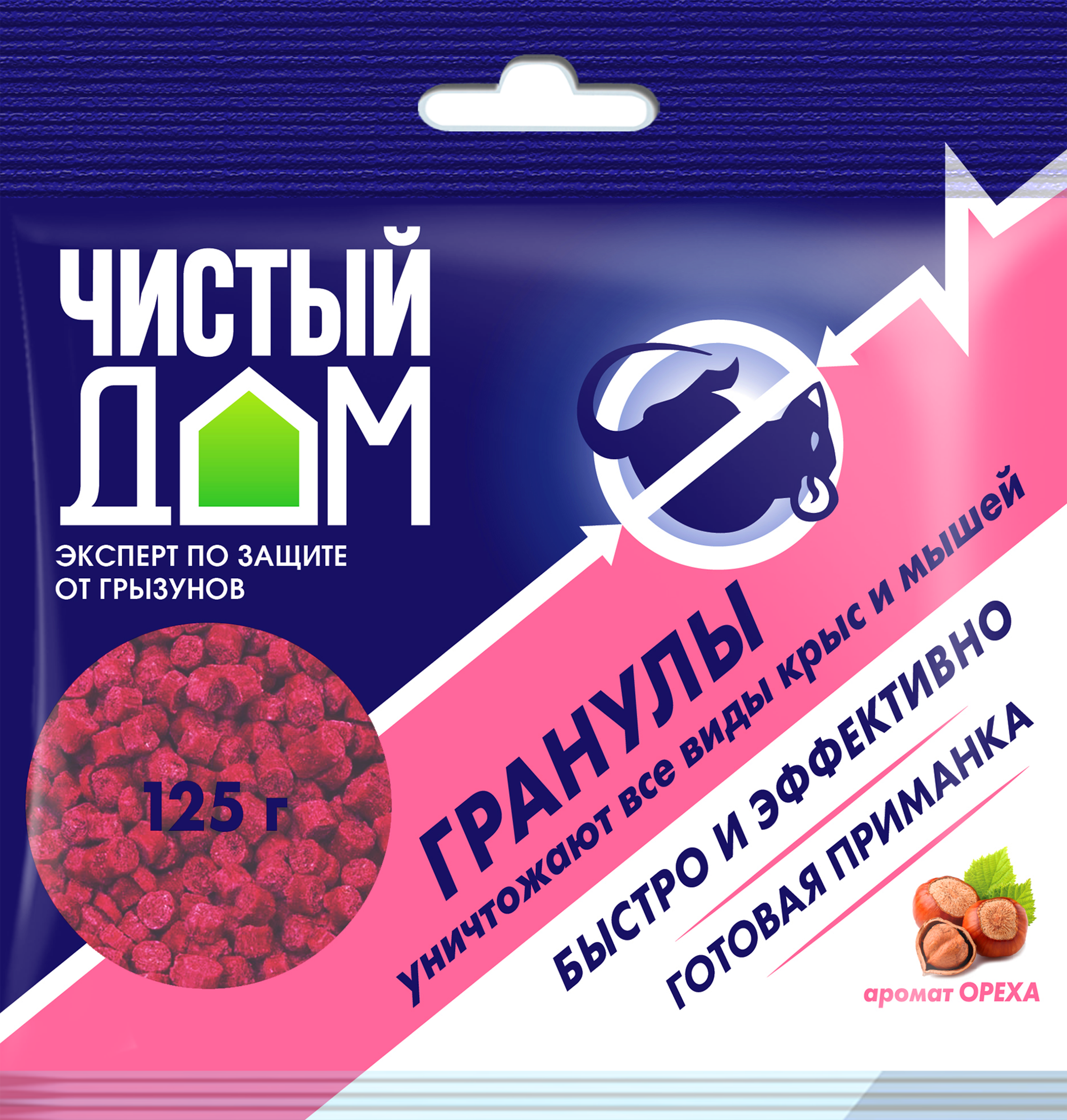 Изображение товара Приманка от крыс и мышей ЧИСТЫЙ ДОМ с запахом ореха, гранулы, Арт. 03-350, 125г