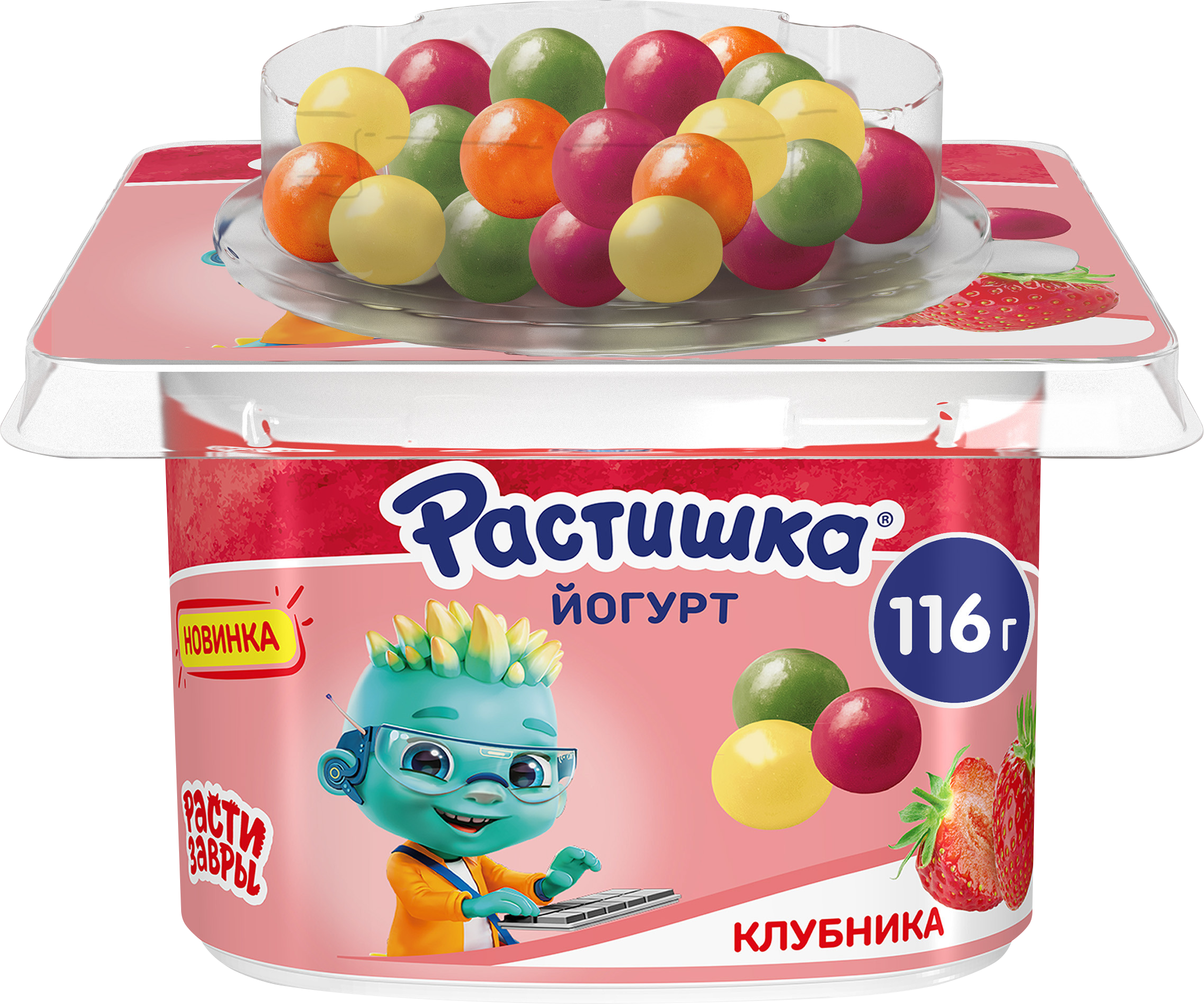 Изображение товара Йогурт РАСТИШКА клубника злаковые драже со вкусом банан-апельсин 3% без змж