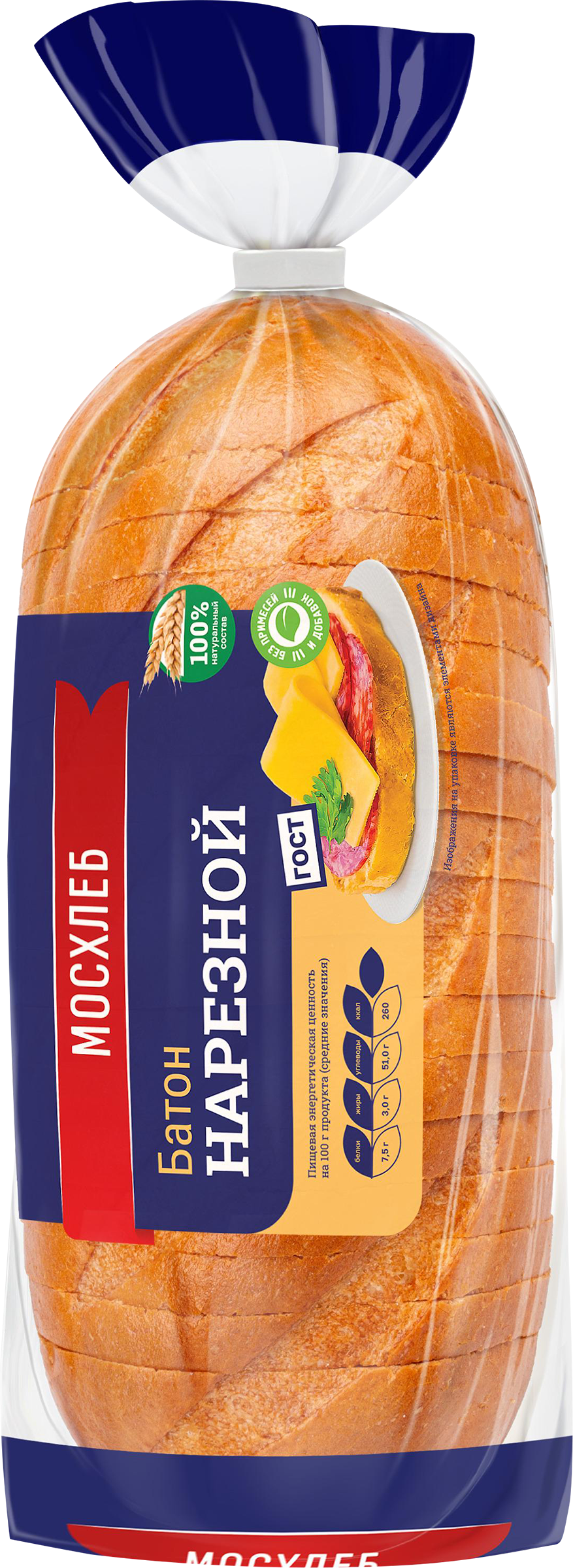 Изображение товара Батон МОСХЛЕБ Нарезной, высший сорт, 400г