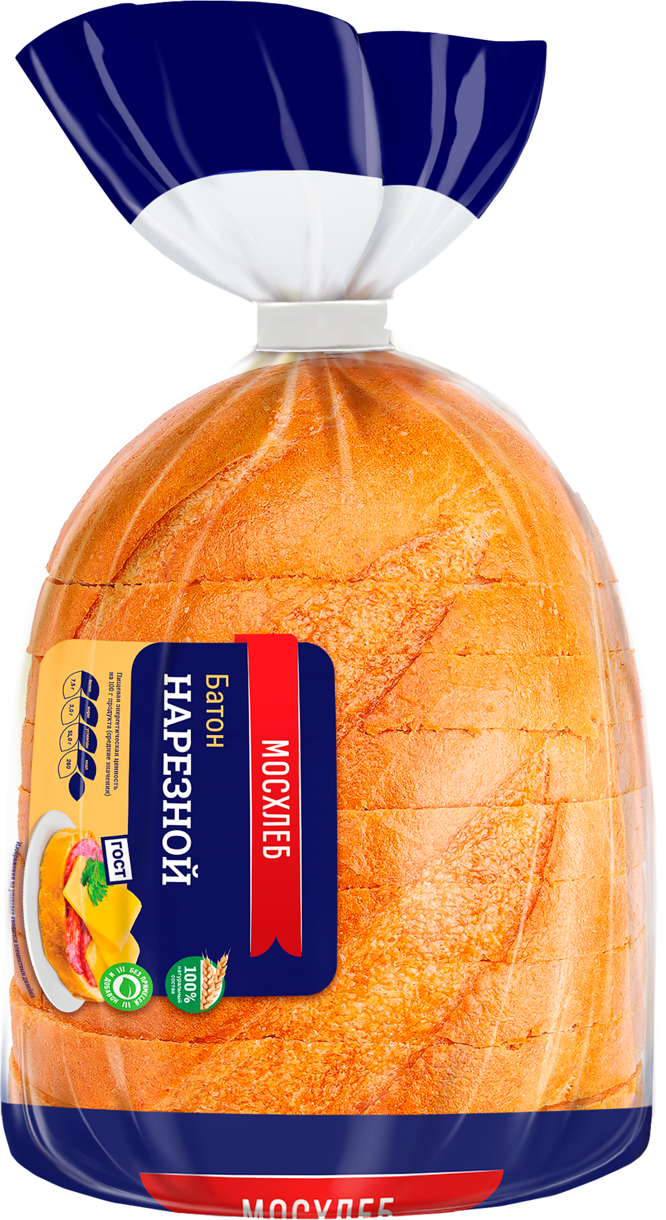 Изображение товара Батон МОСХЛЕБ Нарезной, высший сорт, 195г