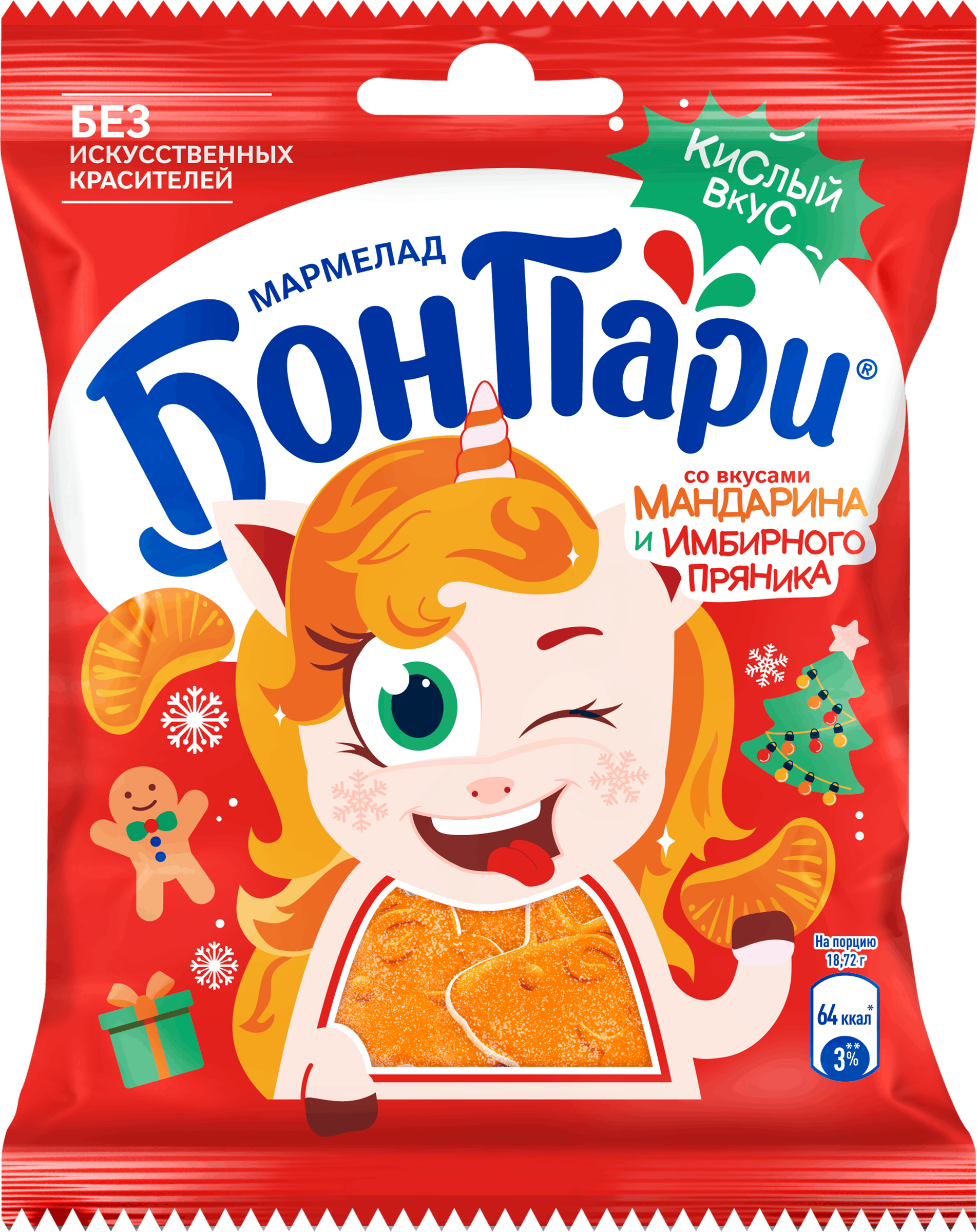 Изображение товара Мармелад жевательный БОН ПАРИ Новогодний микс, со вкусом мандарина и имбирного пряника, 100г