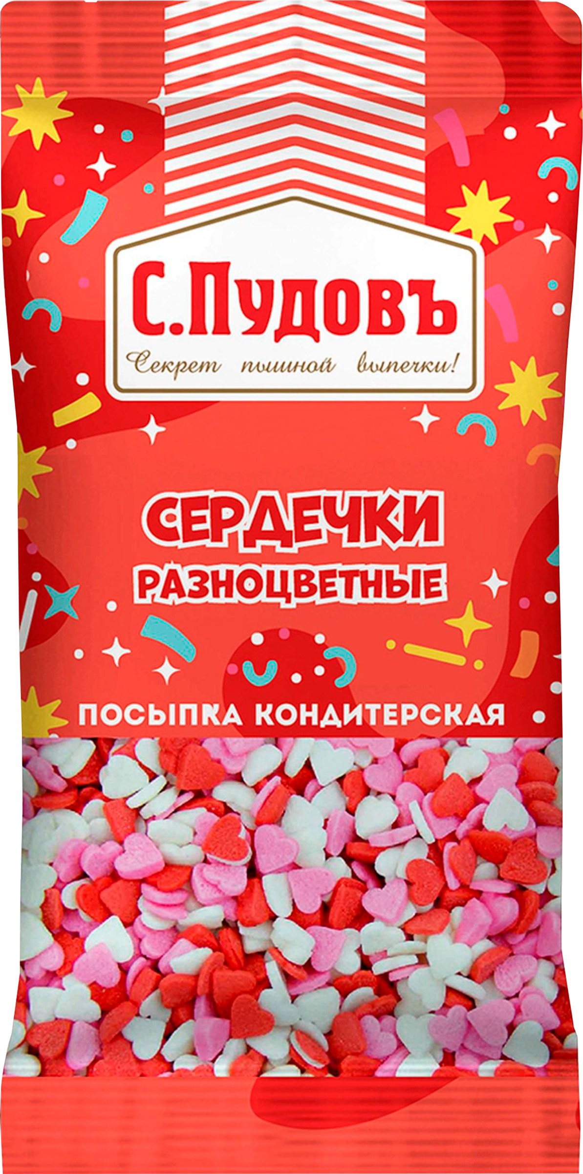Изображение товара Посыпки кондитерские С.ПУДОВЪ Сердечки, разноцветные, 10г