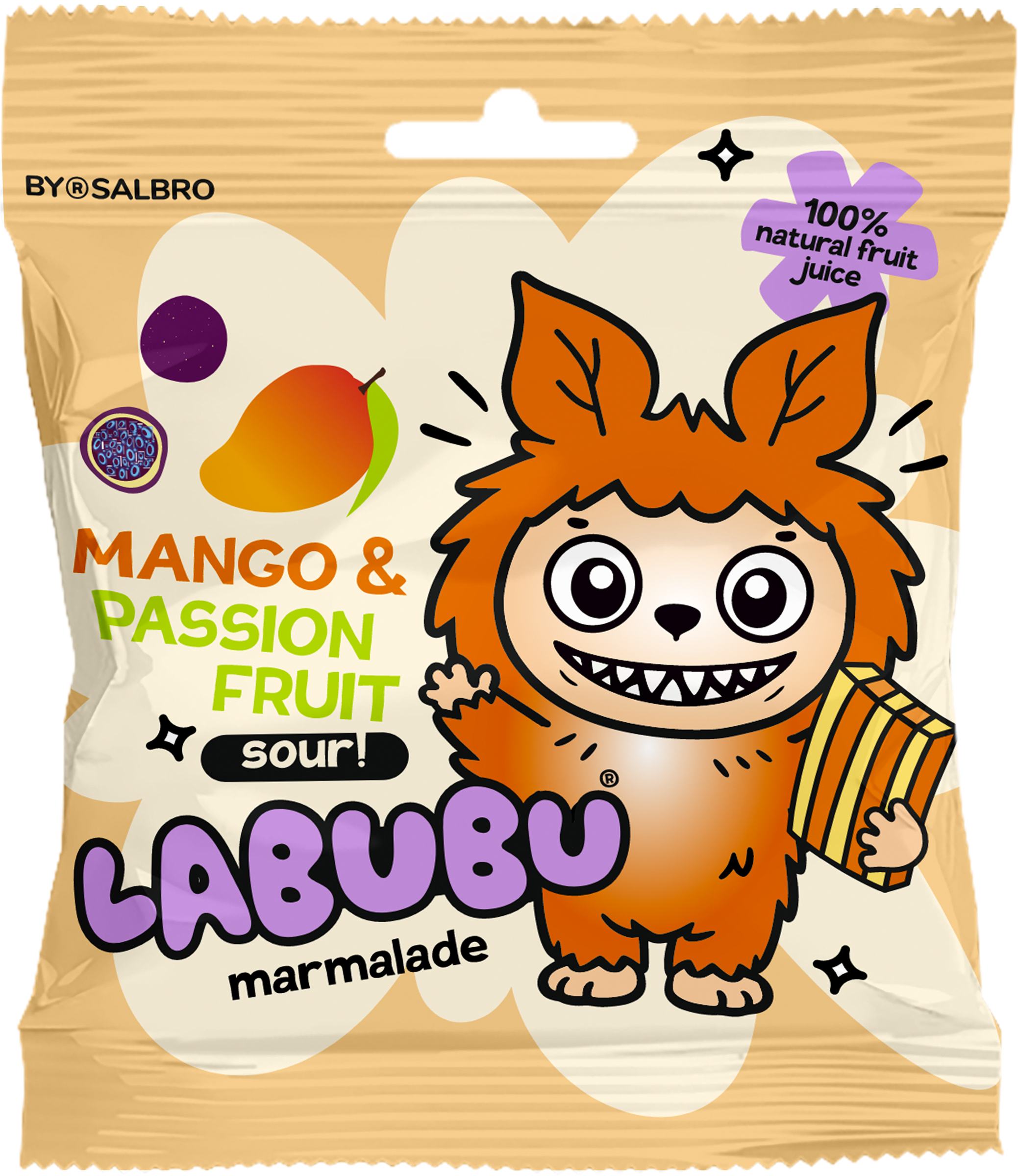 Изображение товара Мармелад жевательный LABUBU кусочки ремешка, кислый, манго-маракуйя, 45г