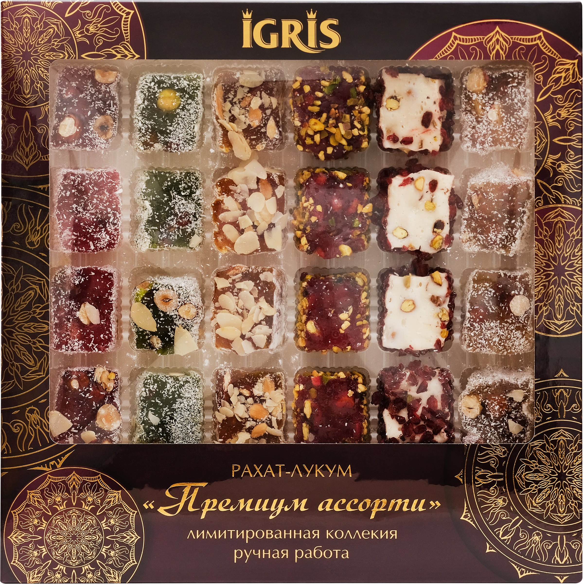 Изображение товара Рахат-лукум IGRIS Red Премиум ассорти с фруктовыми вкусами и орехами 900г