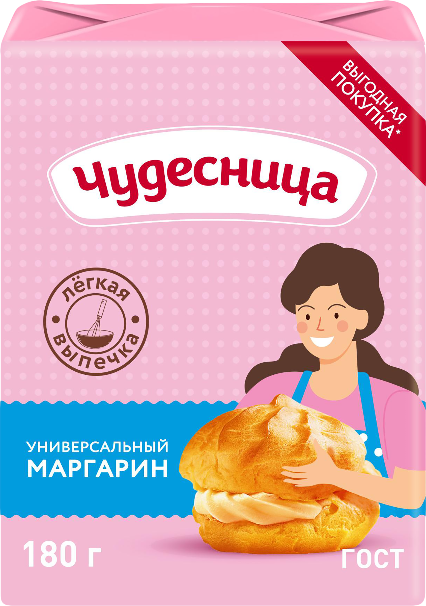 Изображение товара Маргарин ЧУДЕСНИЦА универсальный 55% для выпечки 180г Россия