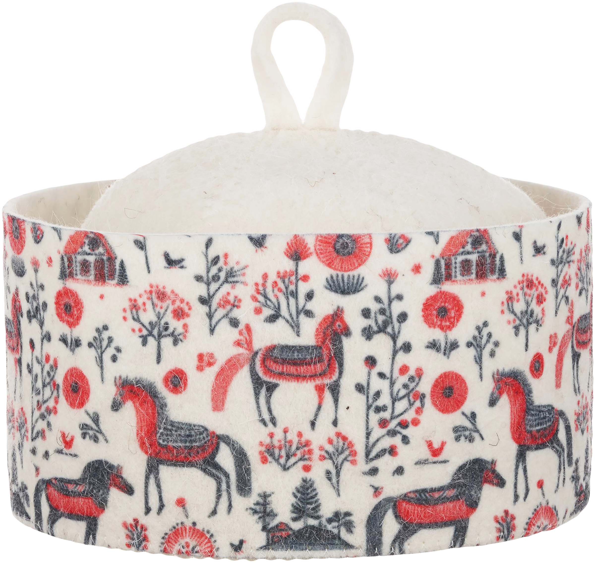 Изображение товара Шапка для бани и сауны ГЛАВБАНЯ с принтом Новогодняя белый фетр