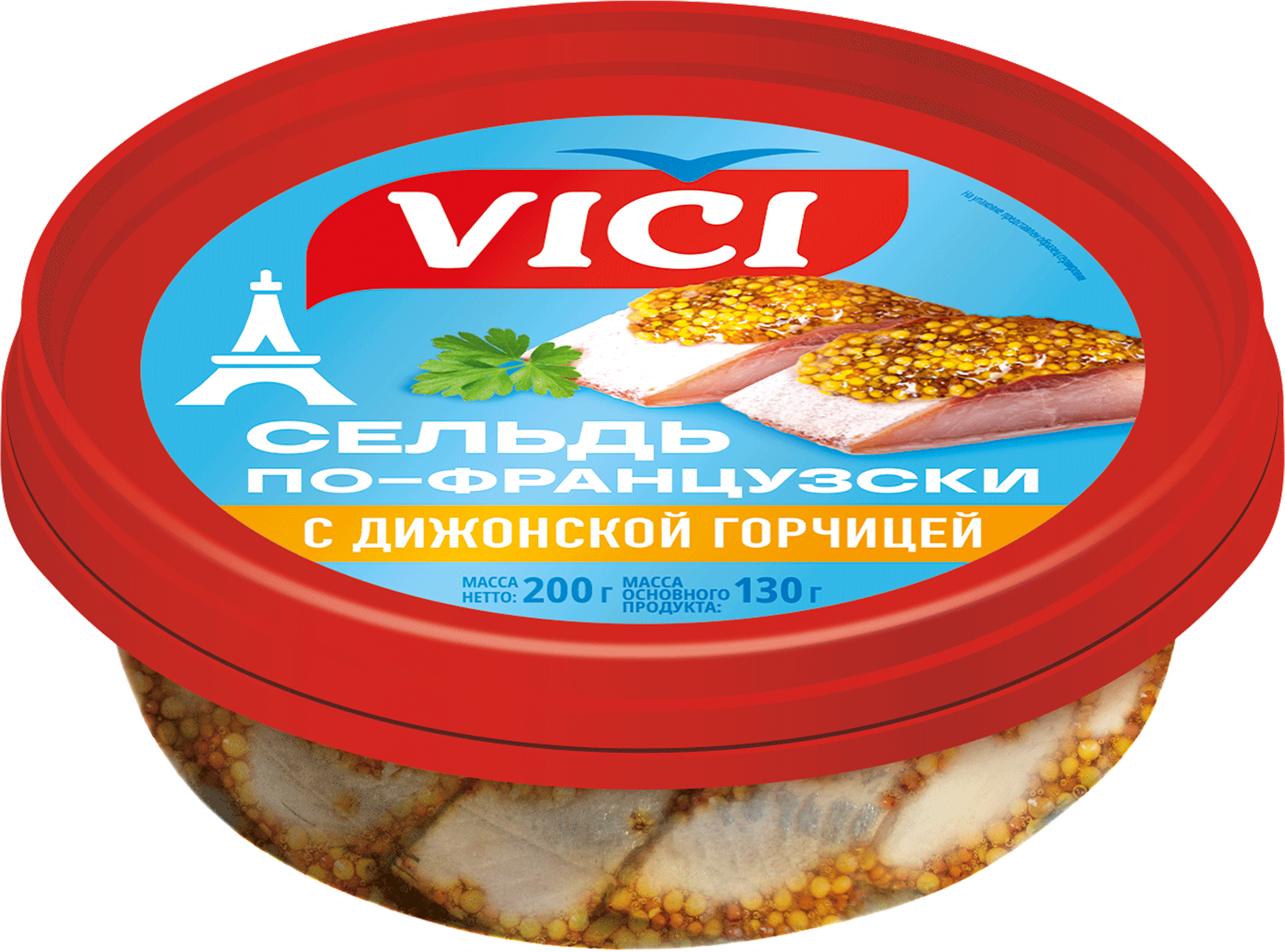 Изображение товара Сельдь VICI По-французски, филе-кусочки с дижонской горчицей, 200г