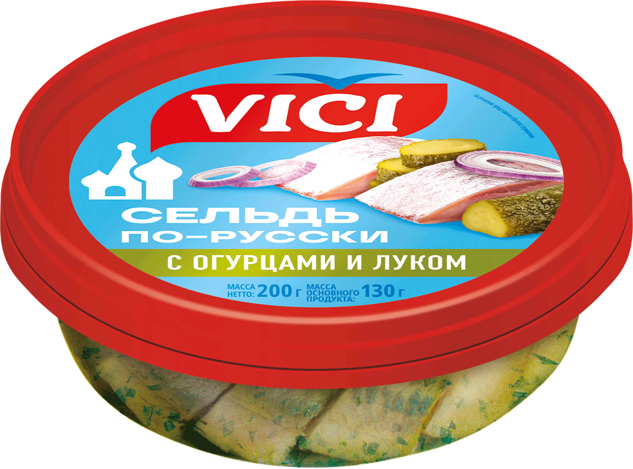 Изображение товара Сельдь VICI По-русски филе-кусочки с огурцами и луком 200г