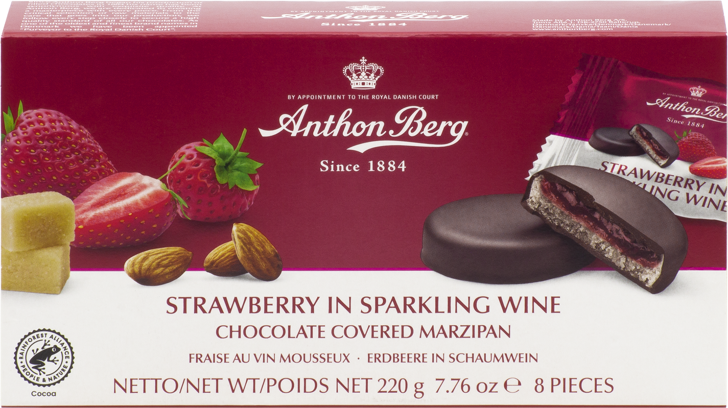 Изображение товара Шоколадные конфеты с клубникой, шампанским и марципаном ANTHON BERG 220г