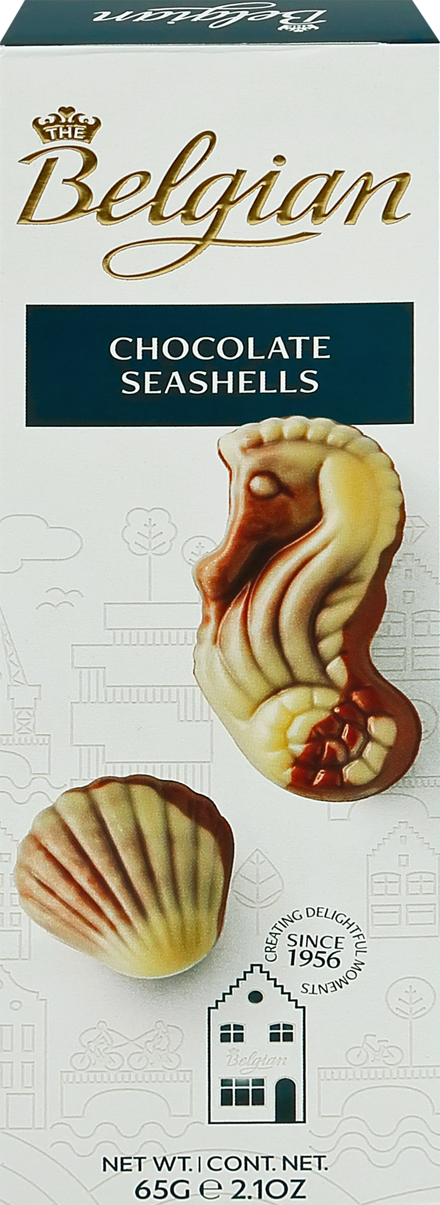 Изображение товара Шоколадные конфеты в виде ракушек с пралине 65г THE BELGIAN Дары моря