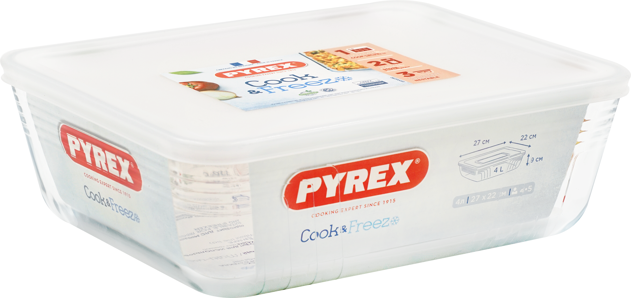 Изображение товара Форма для запекания PYREX Cook&Freez 27x22x9см с крышкой, стеклянная, 4л