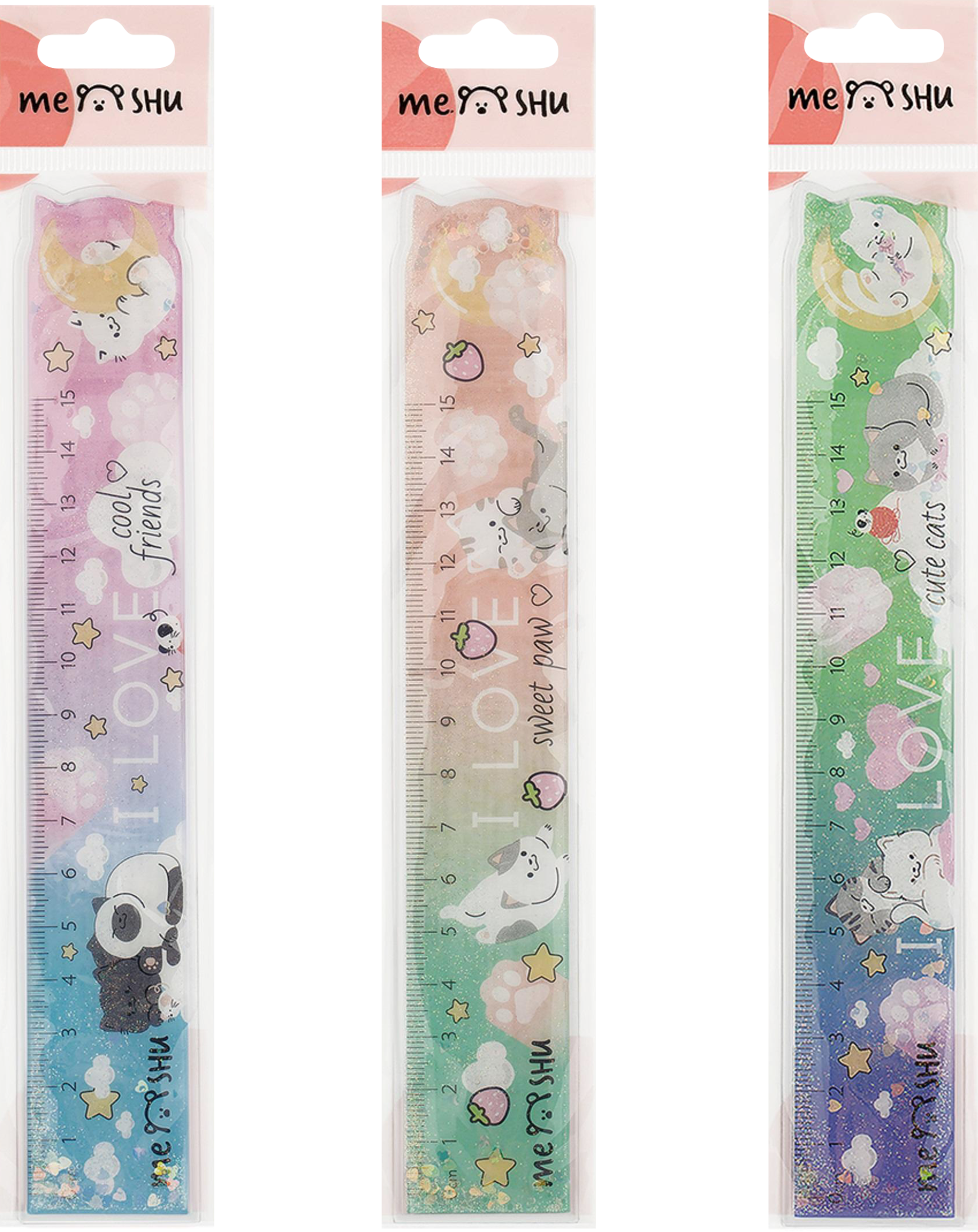 Изображение товара Линейка MESHU Cute Cats 15см ПВХ с блестками в ассортименте