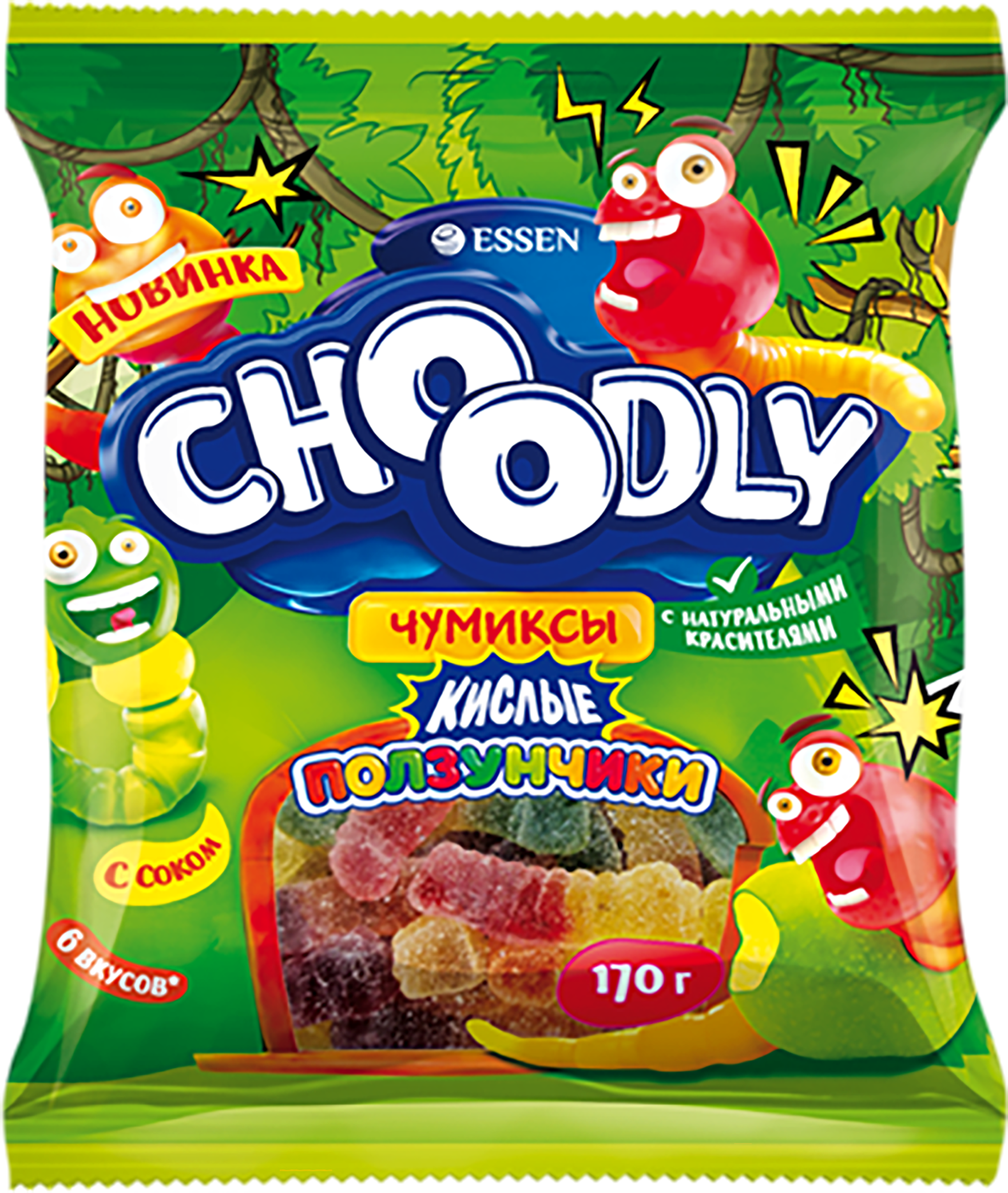 Изображение товара Мармелад жевательный ESSEN Chооdly Кислые ползунчики 170г сладкий и кислый вкус