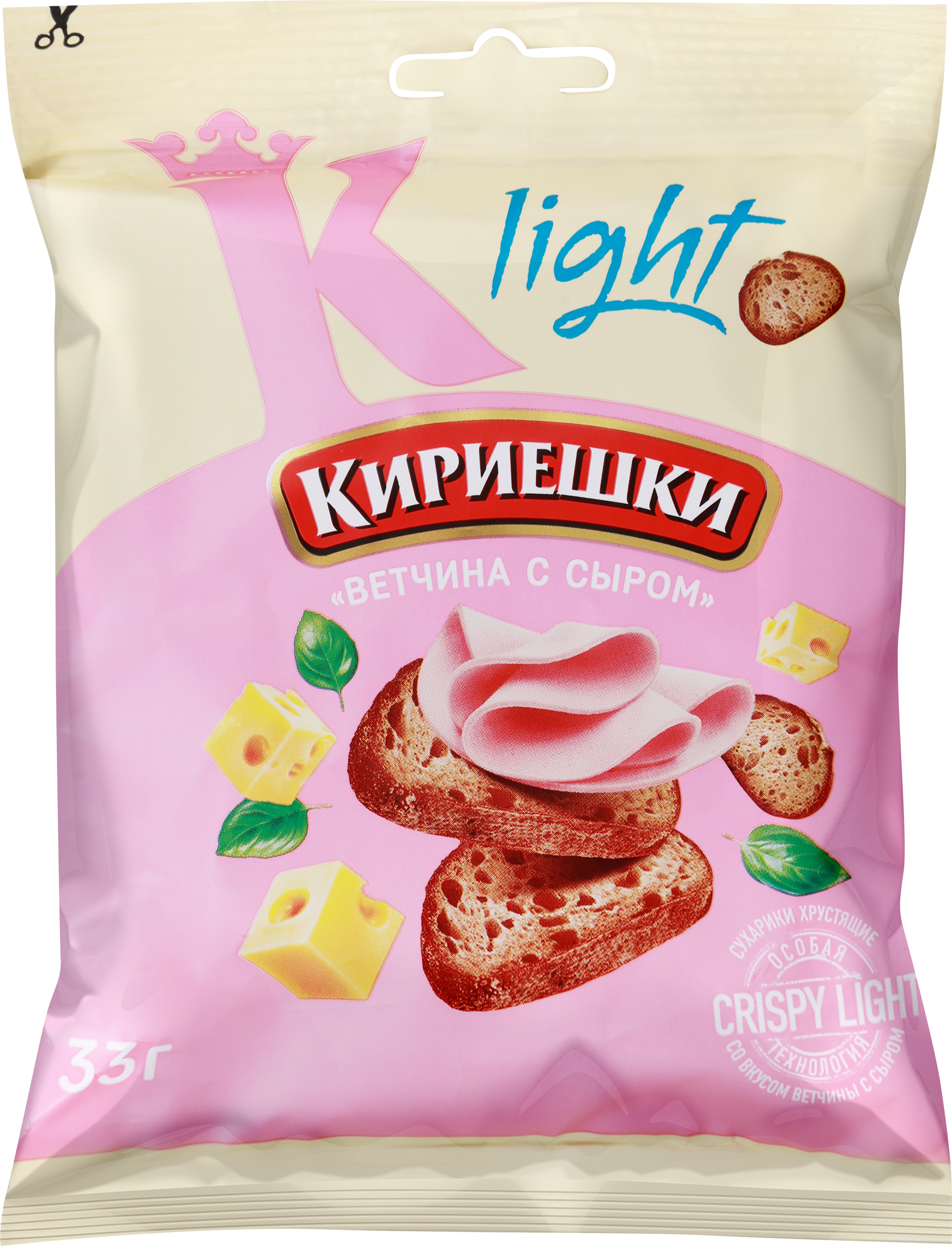 Изображение товара Сухарики хрустящие КИРИЕШКИ Light, со вкусом ветчины и сыра, 33г