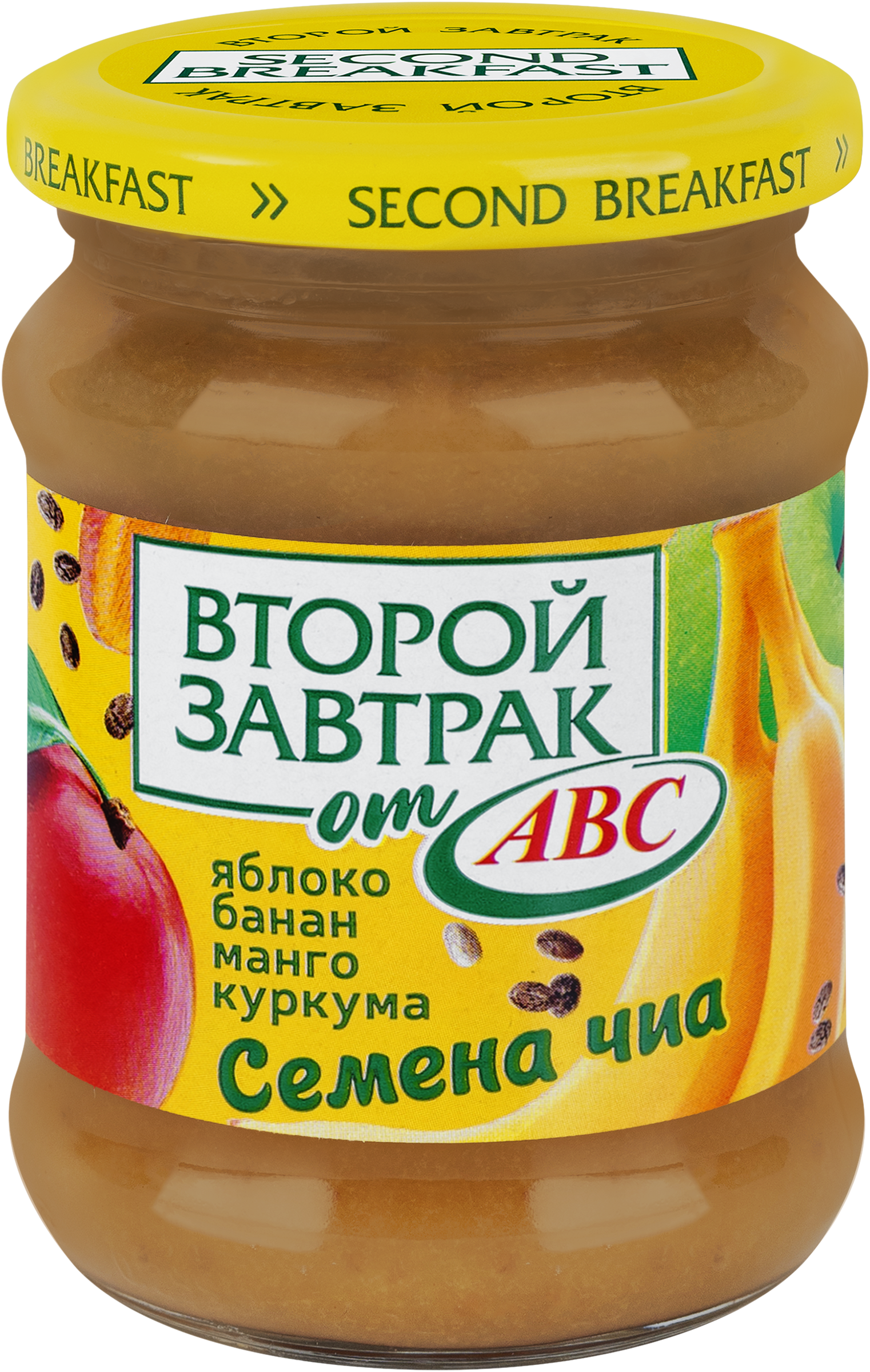 Изображение товара Десерт фруктовый ВТОРОЙ ЗАВТРАК Яблоко банан манго с семенами чиа и куркумой 200г