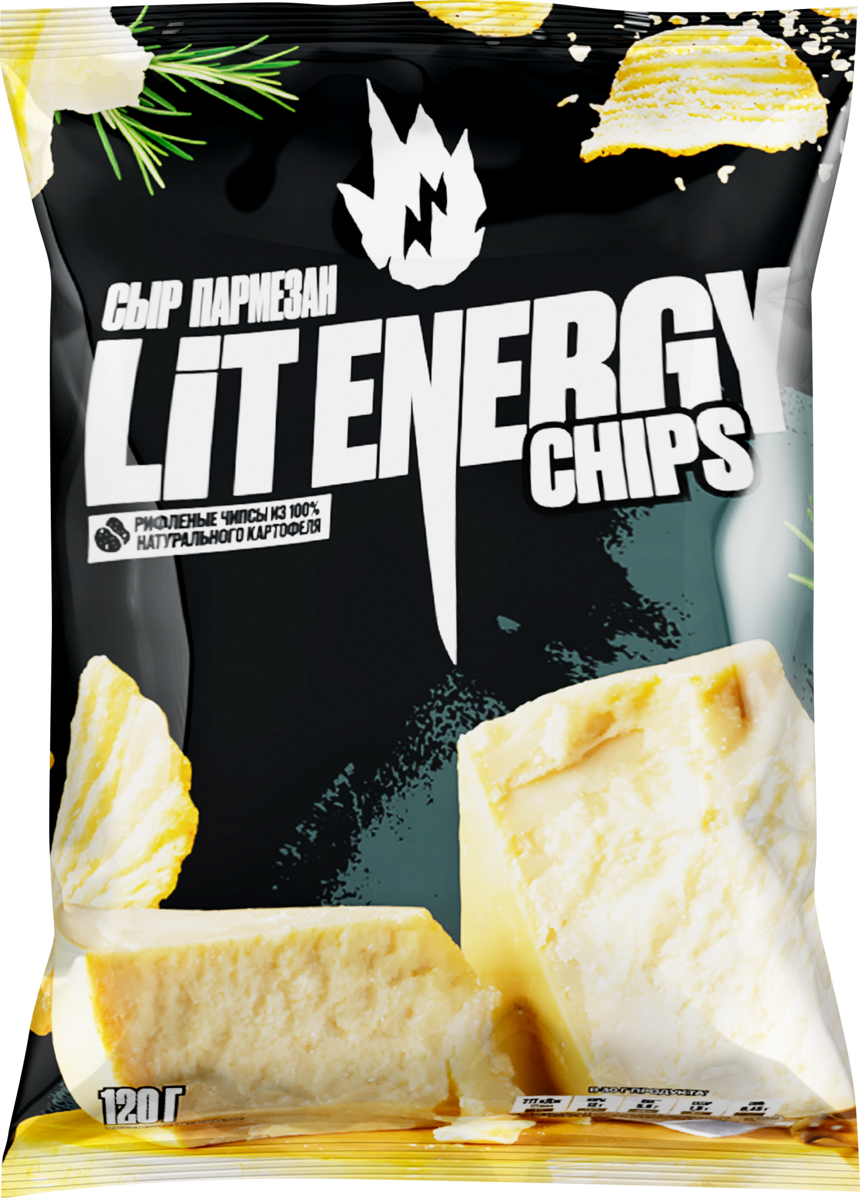 Изображение товара Картофельные чипсы LIT ENERGY Пармезан 120 г хрустящая закуска
