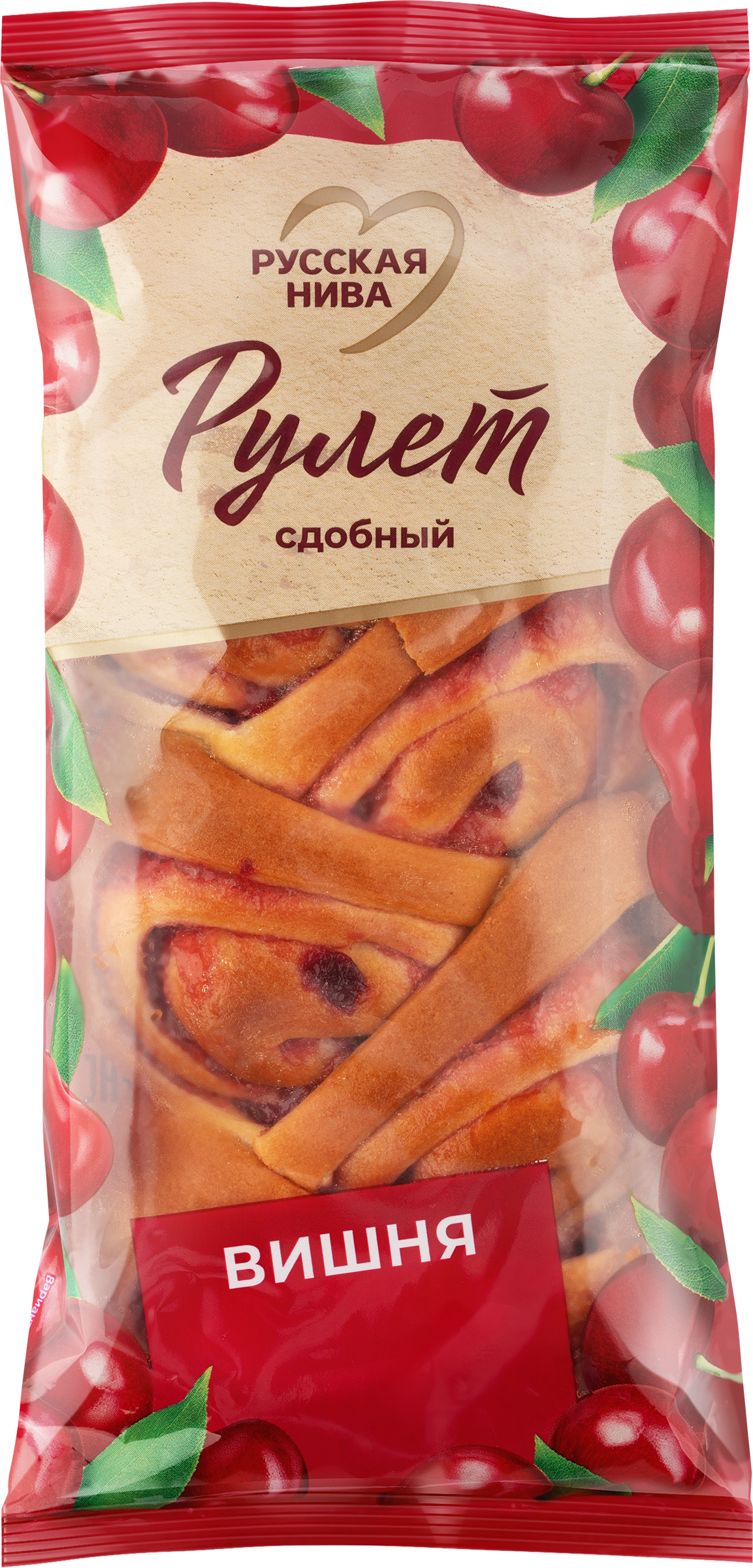Изображение товара Рулет РУССКАЯ НИВА Вишня сдобный 786607 вкусное сладкое изделие