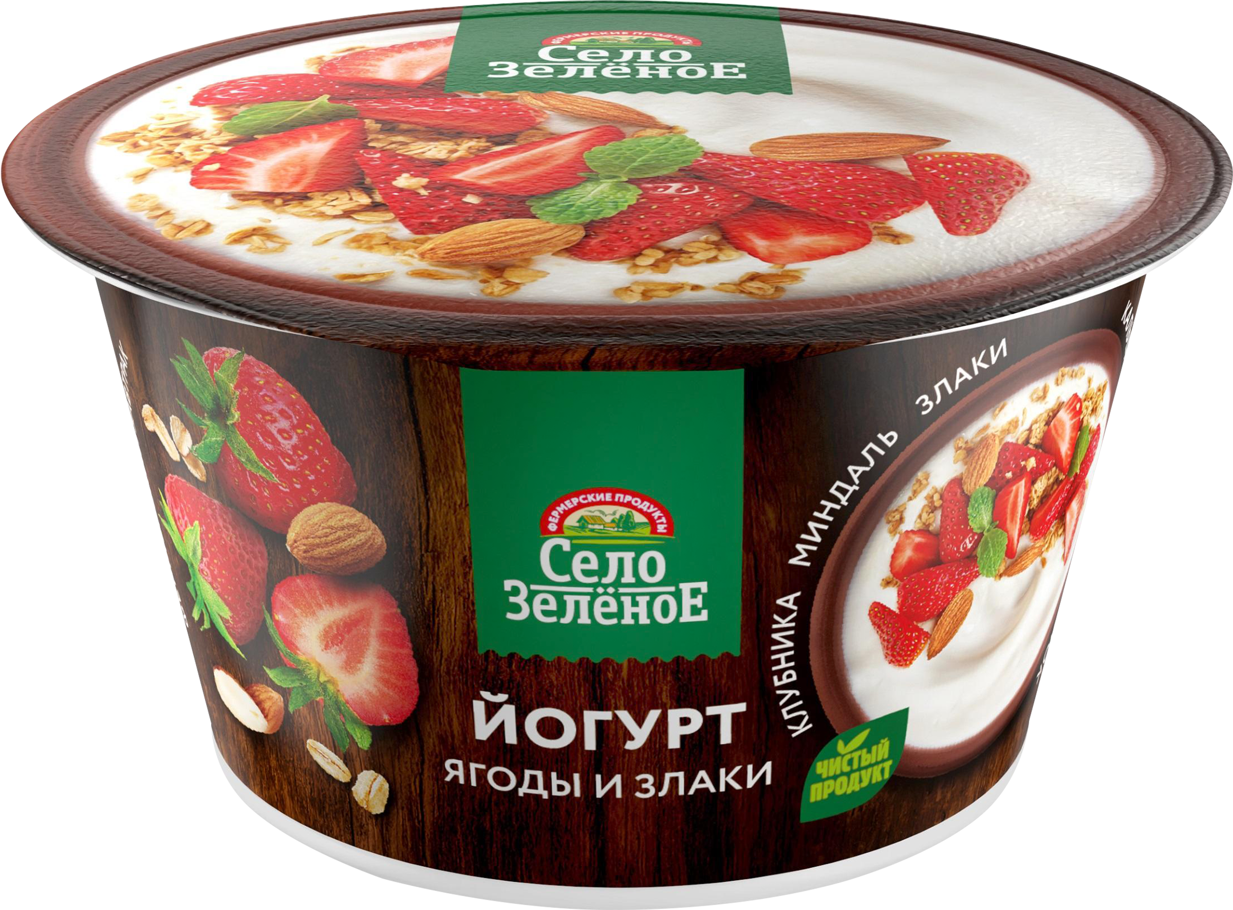 Изображение товара Йогурт СЕЛО ЗЕЛЕНОЕ клубника миндаль злаки 3,2% без змж