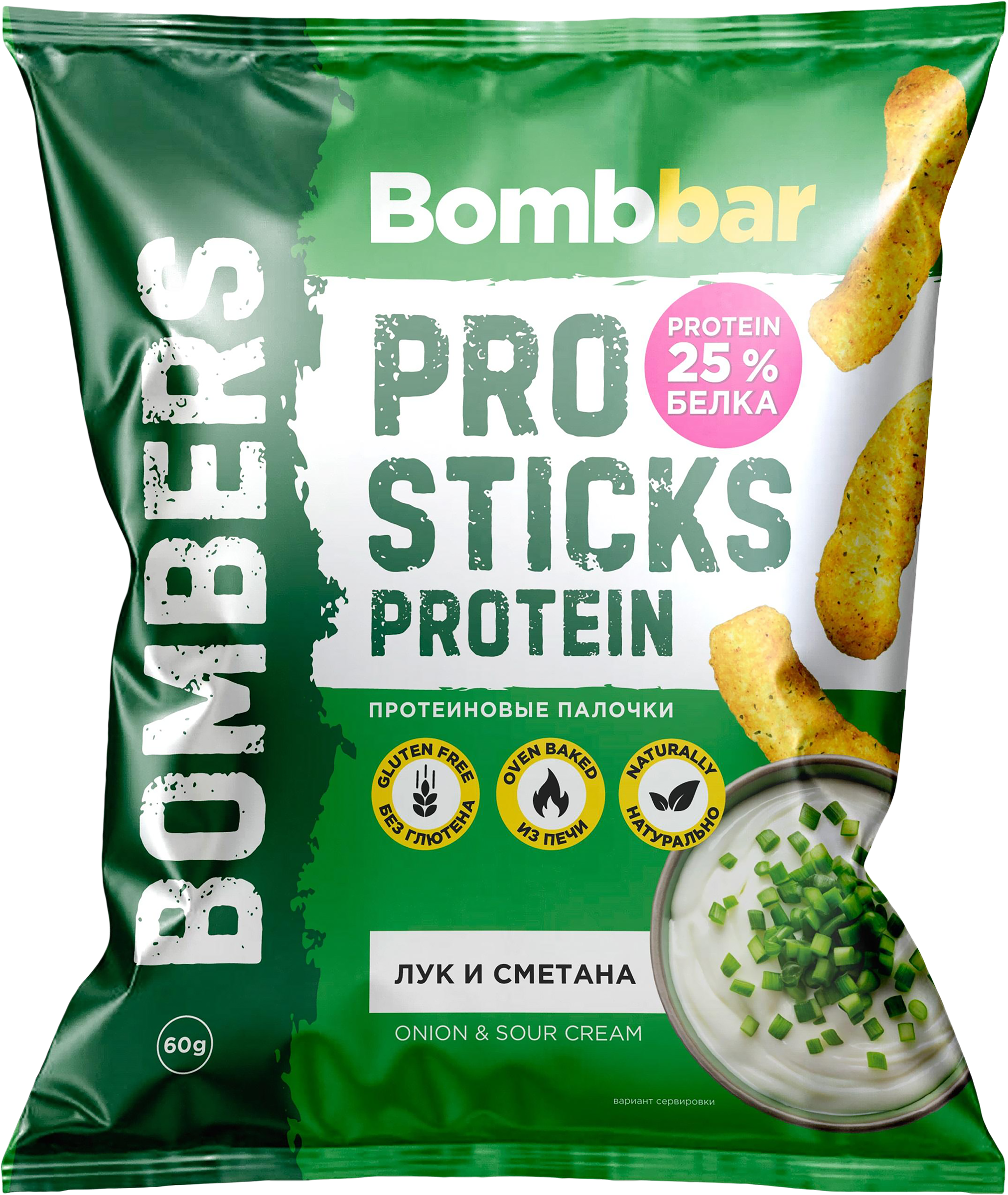 Изображение товара Палочки кукурузные протеиновые BOMBBAR со вкусом лук и сметана 60г