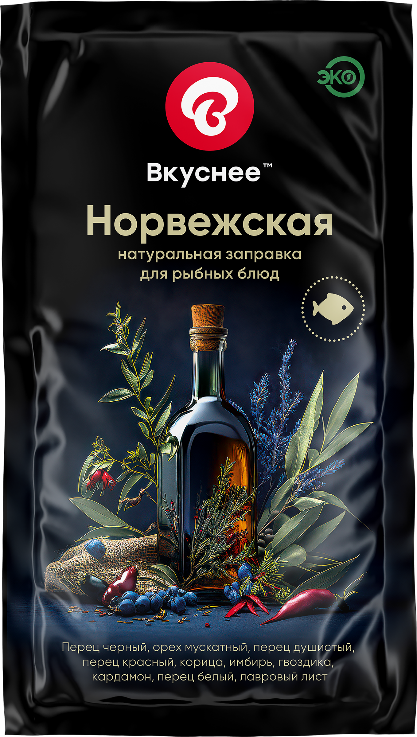 Изображение товара Заправка для рыбных блюд ВКУСНЕЕ Норвежская 15мл - ароматный соус для рыбы