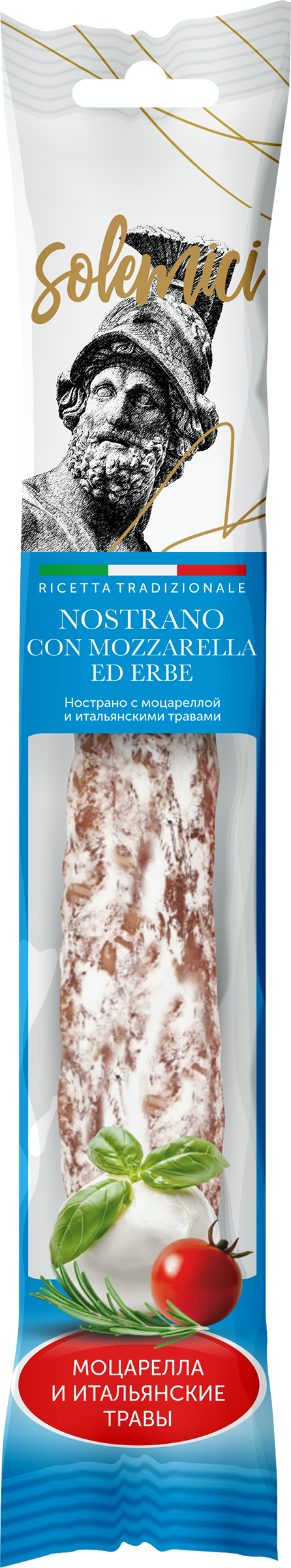 Изображение товара Колбаса сыровяленая SOLEMICI Нострано с сыром Моцарелла и итальянскими травами, 110г