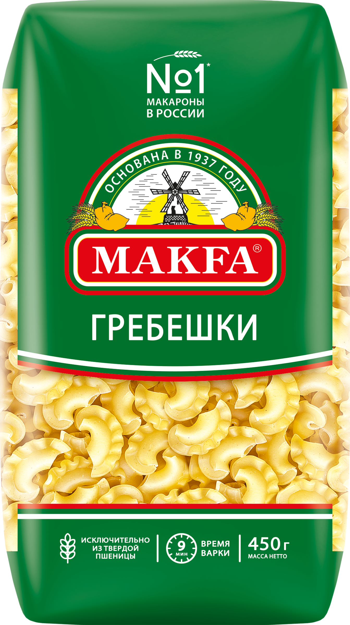 Изображение товара Макароны MAKFA Петушиные гребешки высший сорт 450г — качественные пшеничные макароны