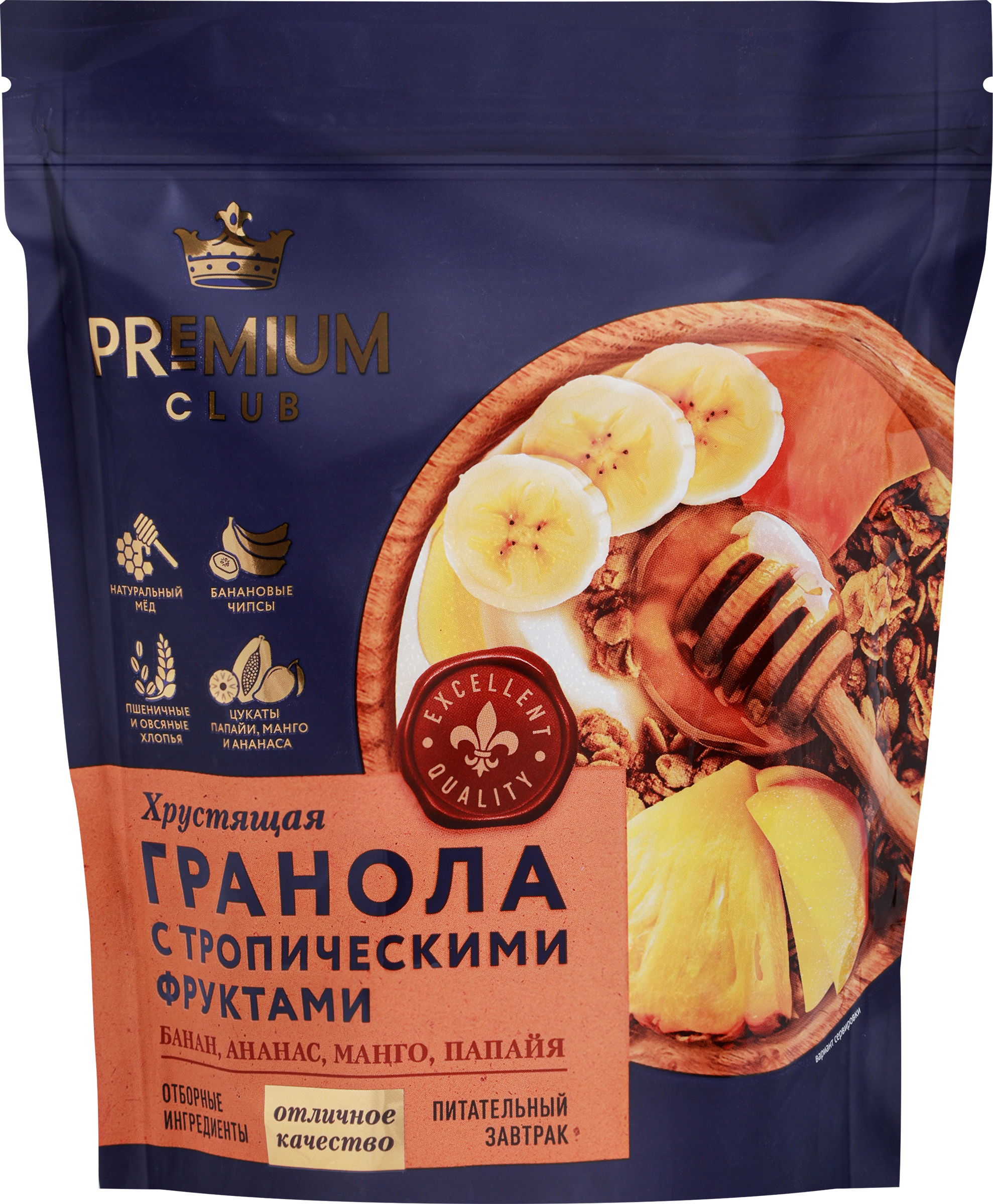 Изображение товара Гранола PREMIUM CLUB Тропические фрукты 300г - полезный мюсли для завтрака