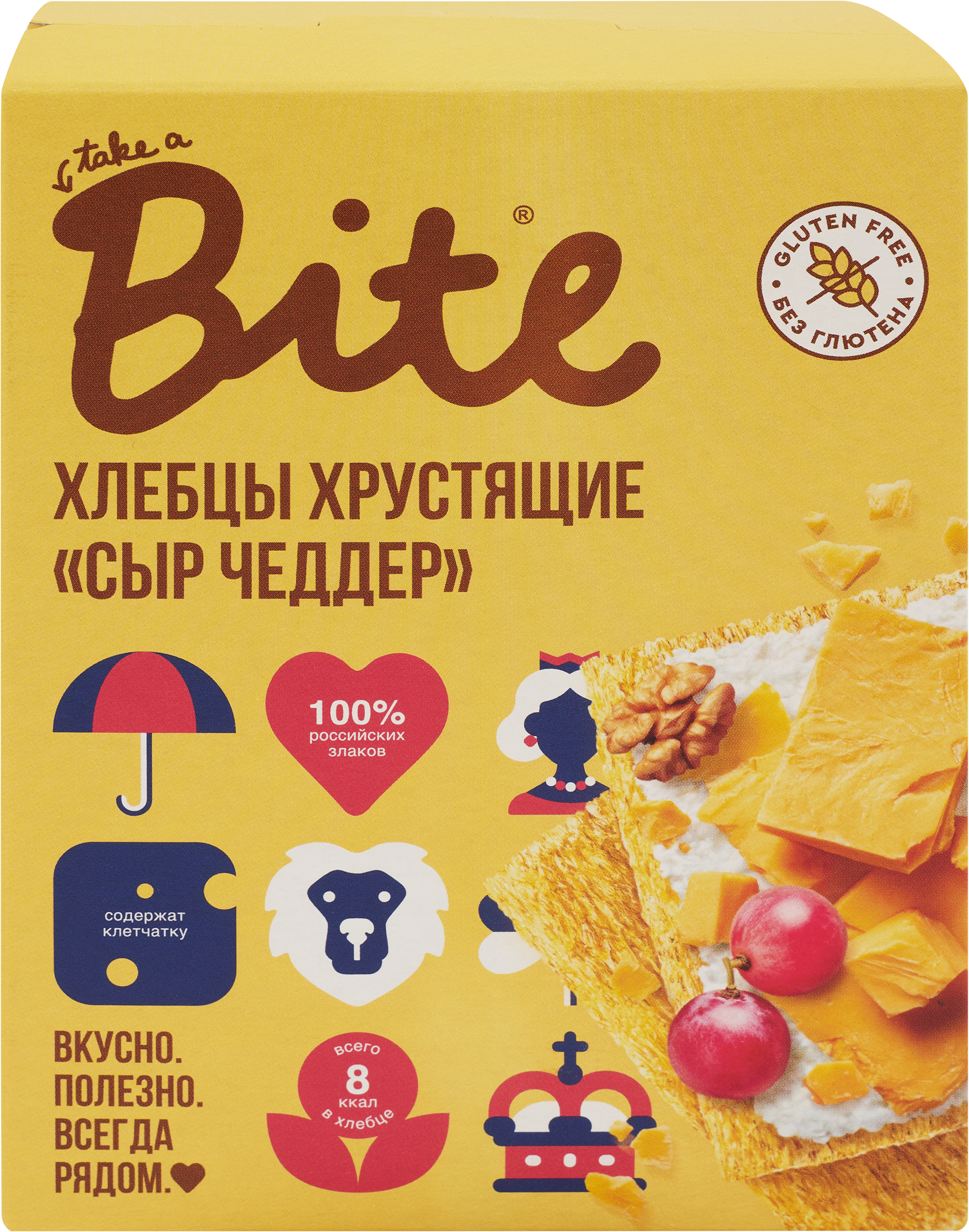 Изображение товара Хлебцы кукурузно-рисовые TAKE A BITE Хрустящие со вкусом сыра Чеддер, 100г