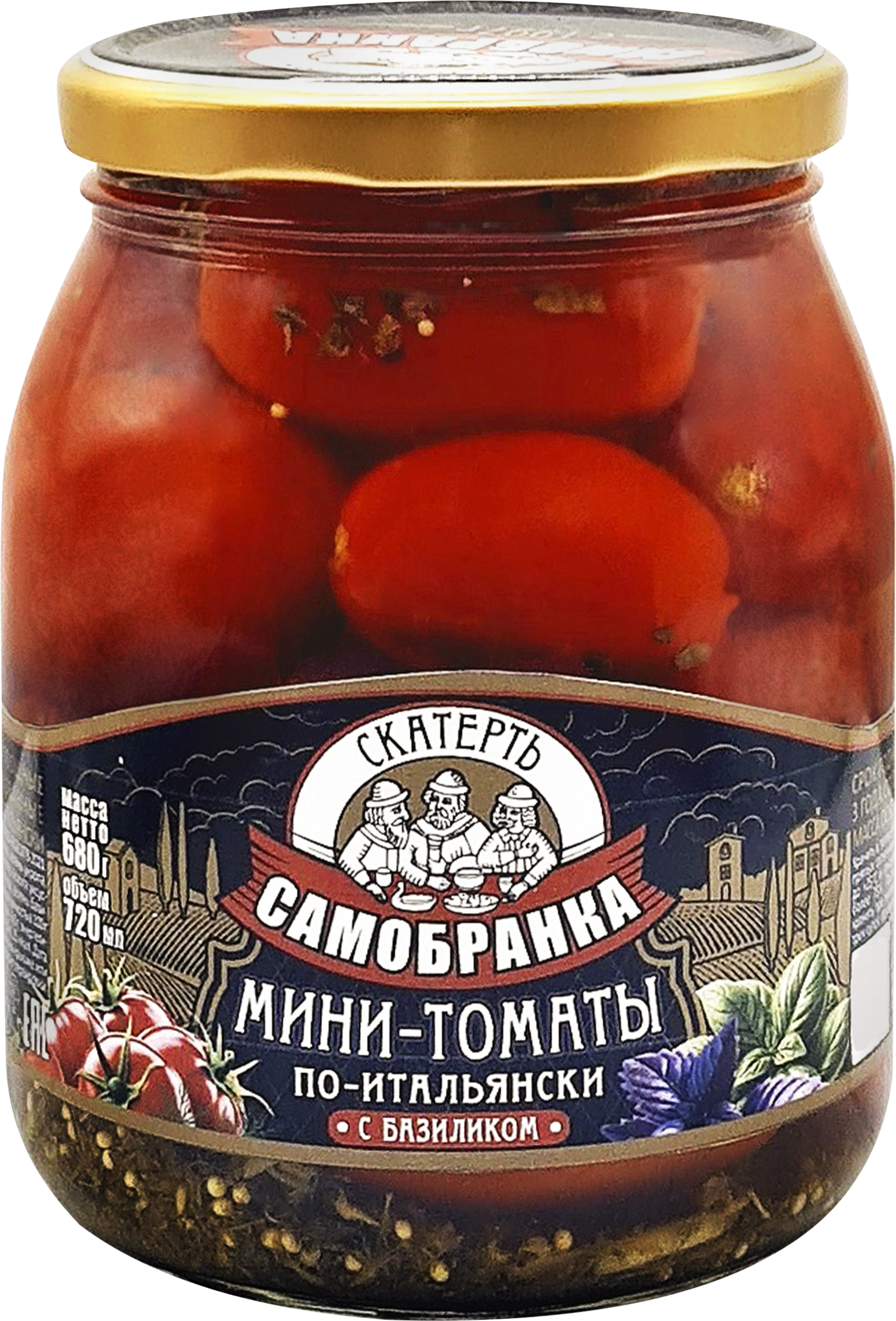 Изображение товара Мини-томаты маринованные СКАТЕРТЬ-САМОБРАНКА По-итальянски 680г