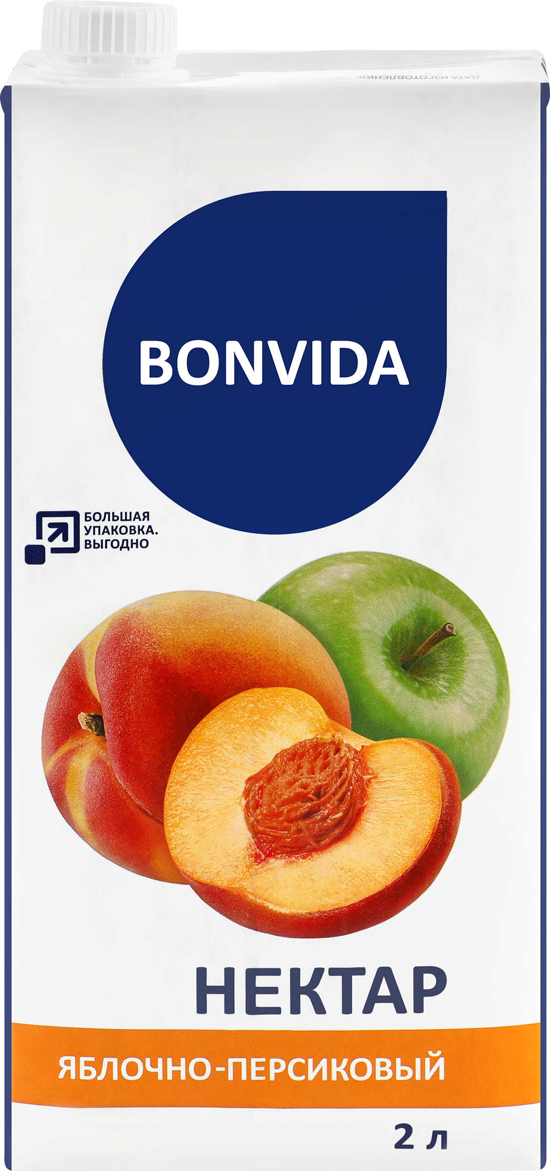 Изображение товара Нектар BONVIDA Яблочно-персиковый 2л натуральный освежающий напиток