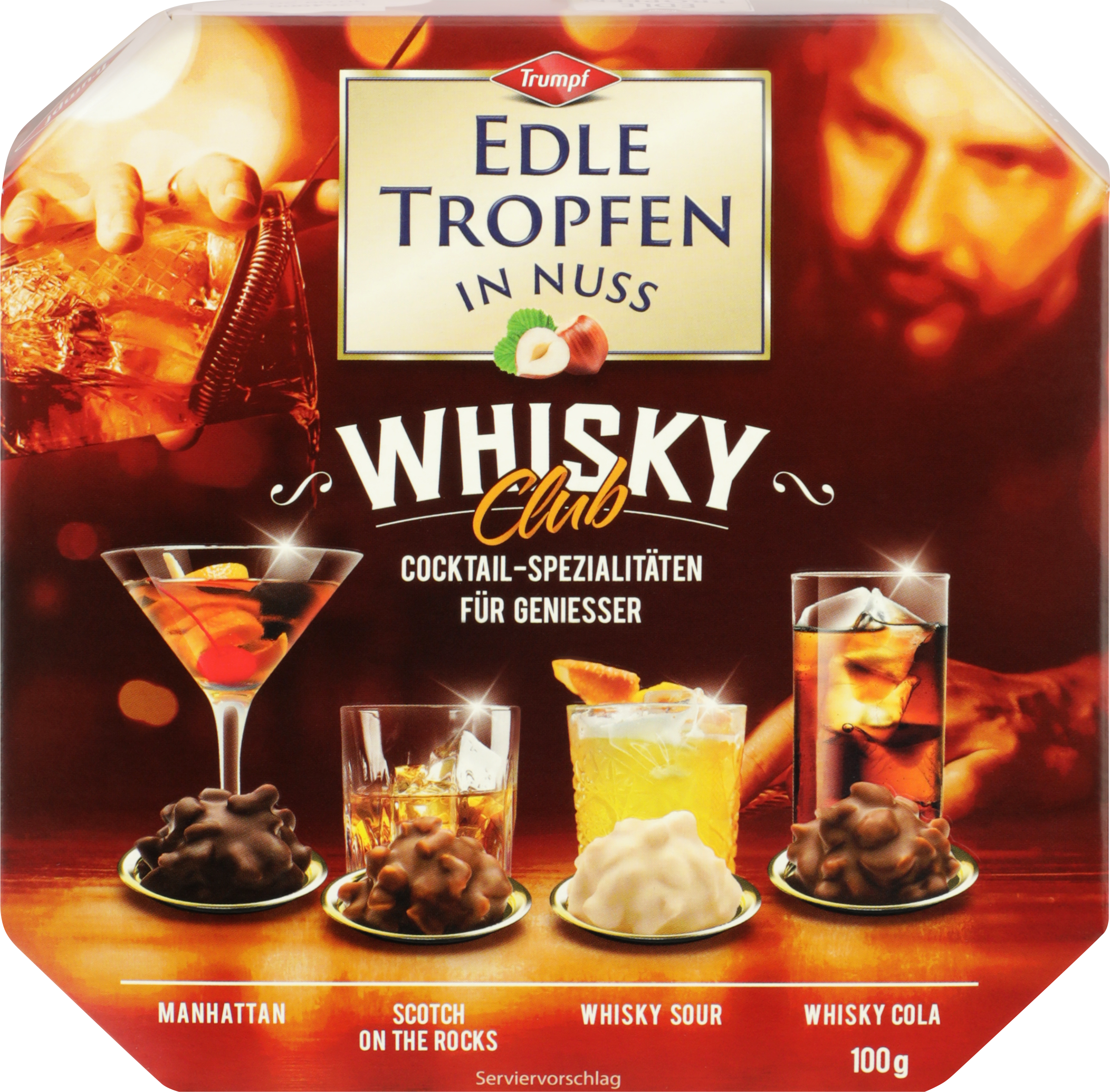 Изображение товара Конфеты шоколадные TRUMPF Edle Tropfen In Nuss Whisky Club 100 г высшее качество