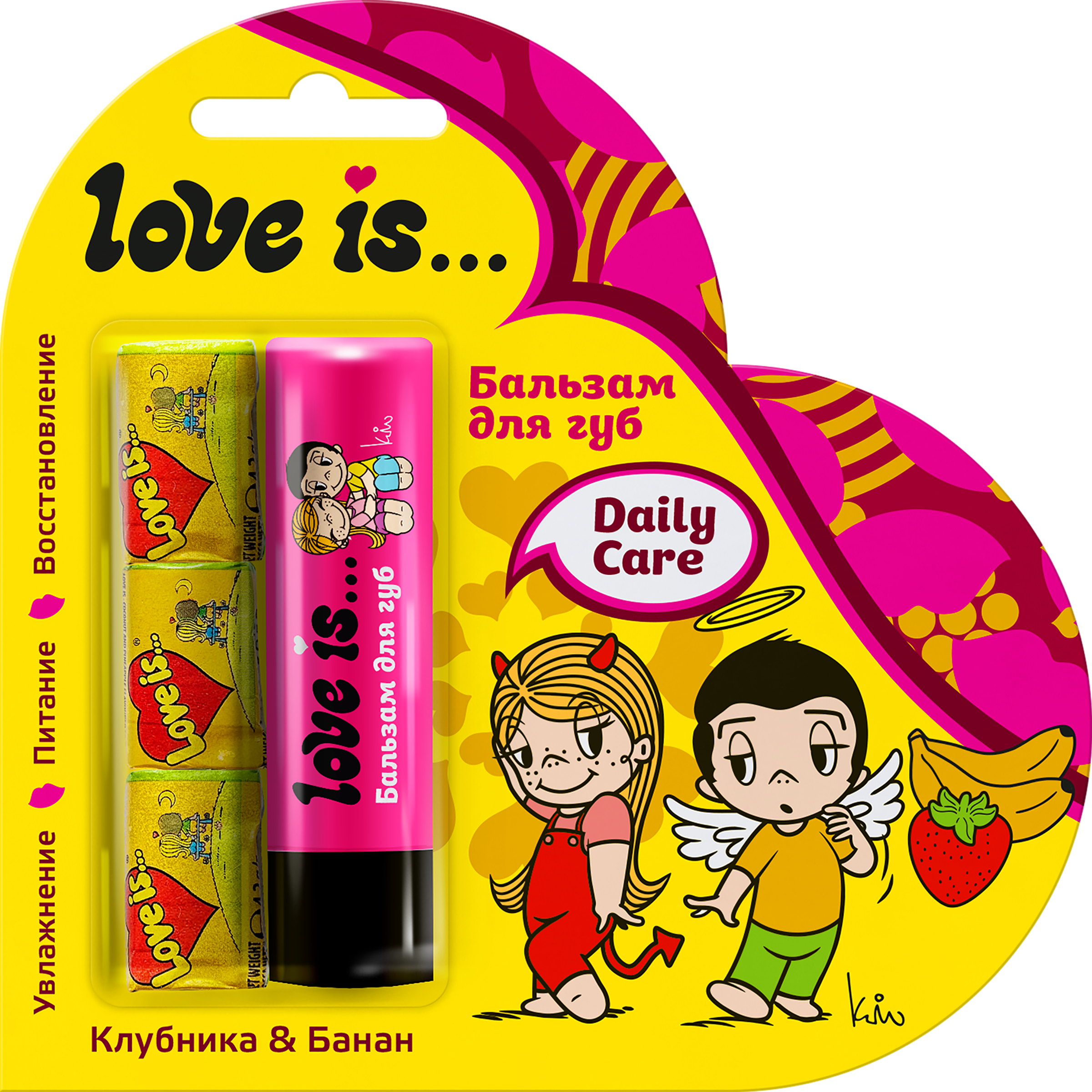 Изображение товара Бальзам для губ LOVE IS Клубника, банан +Жевательная резинка 12,6г