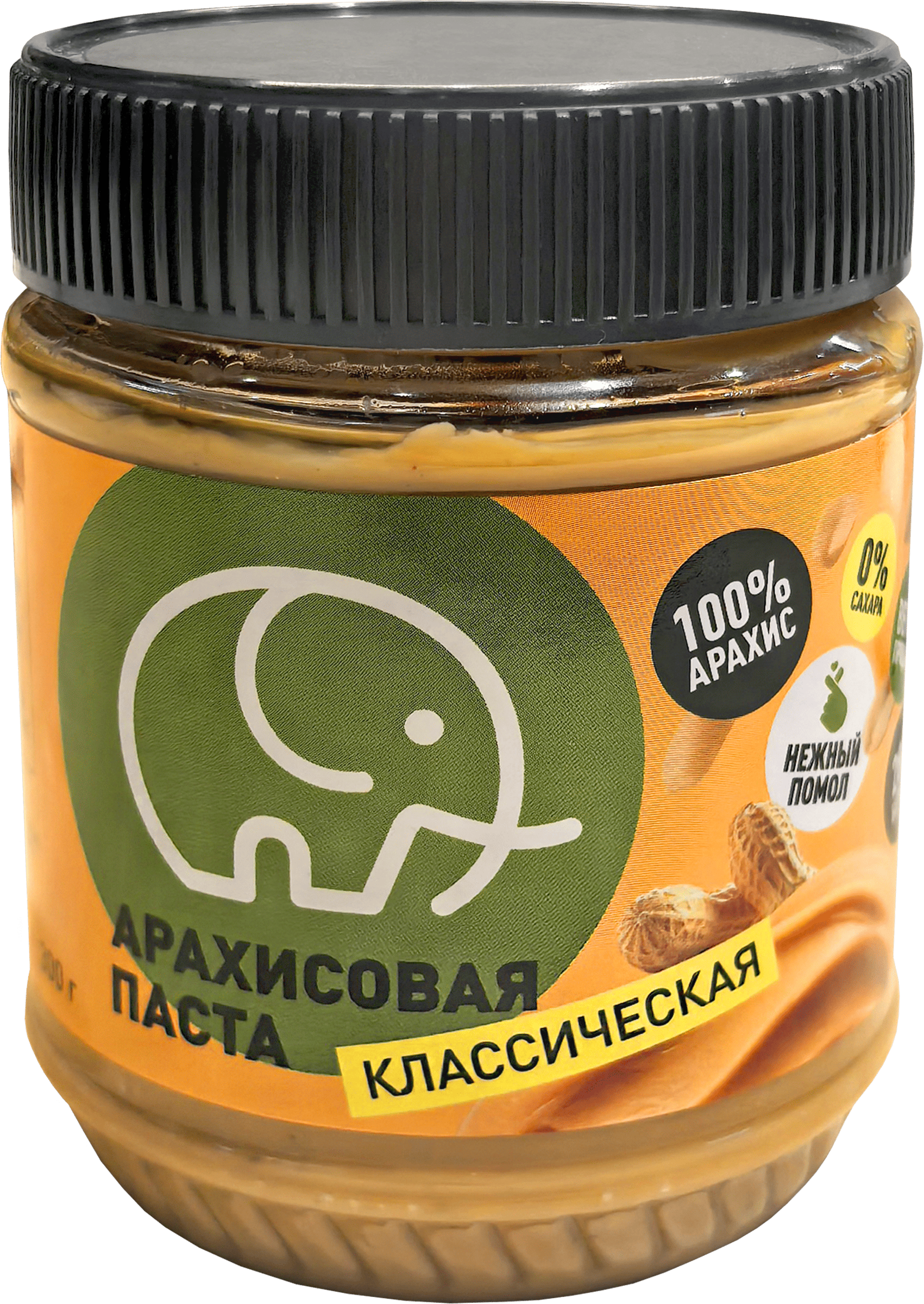Изображение товара Паста арахисовая ЗЕЛЕНЫЙ СЛОН классическая без сахара 300г натуральный продукт