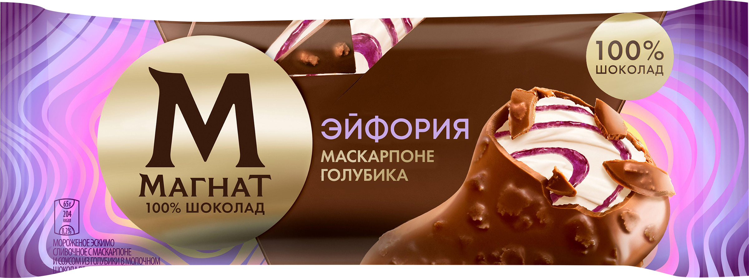 Изображение товара Мороженое МАГНАТ Эйфория сливочное с маскарпоне и голубикой 70г эскимо