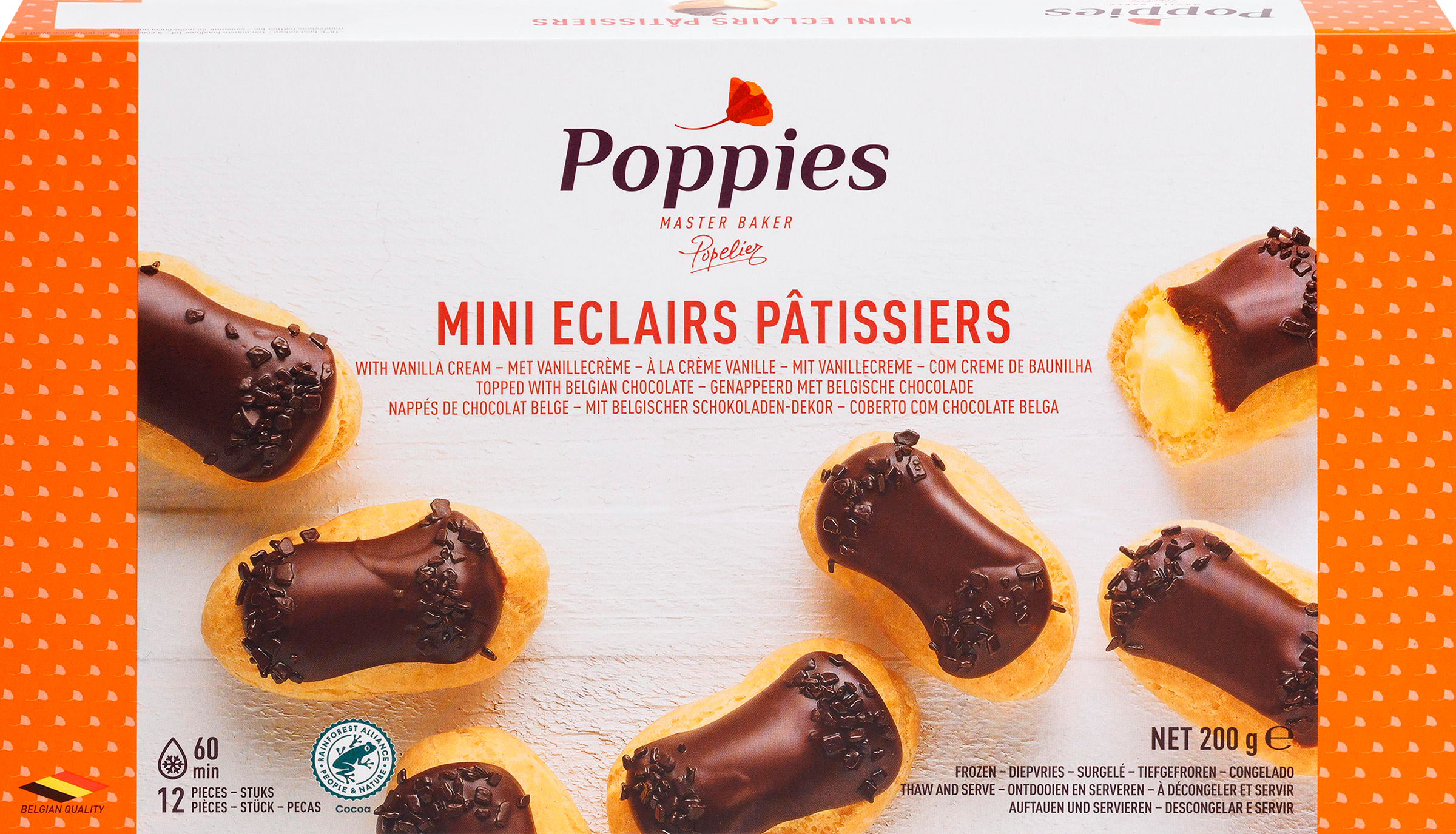 Изображение товара Мини-эклеры замороженные POPPIES Патисьер с сливками и баварским кремом, 200г