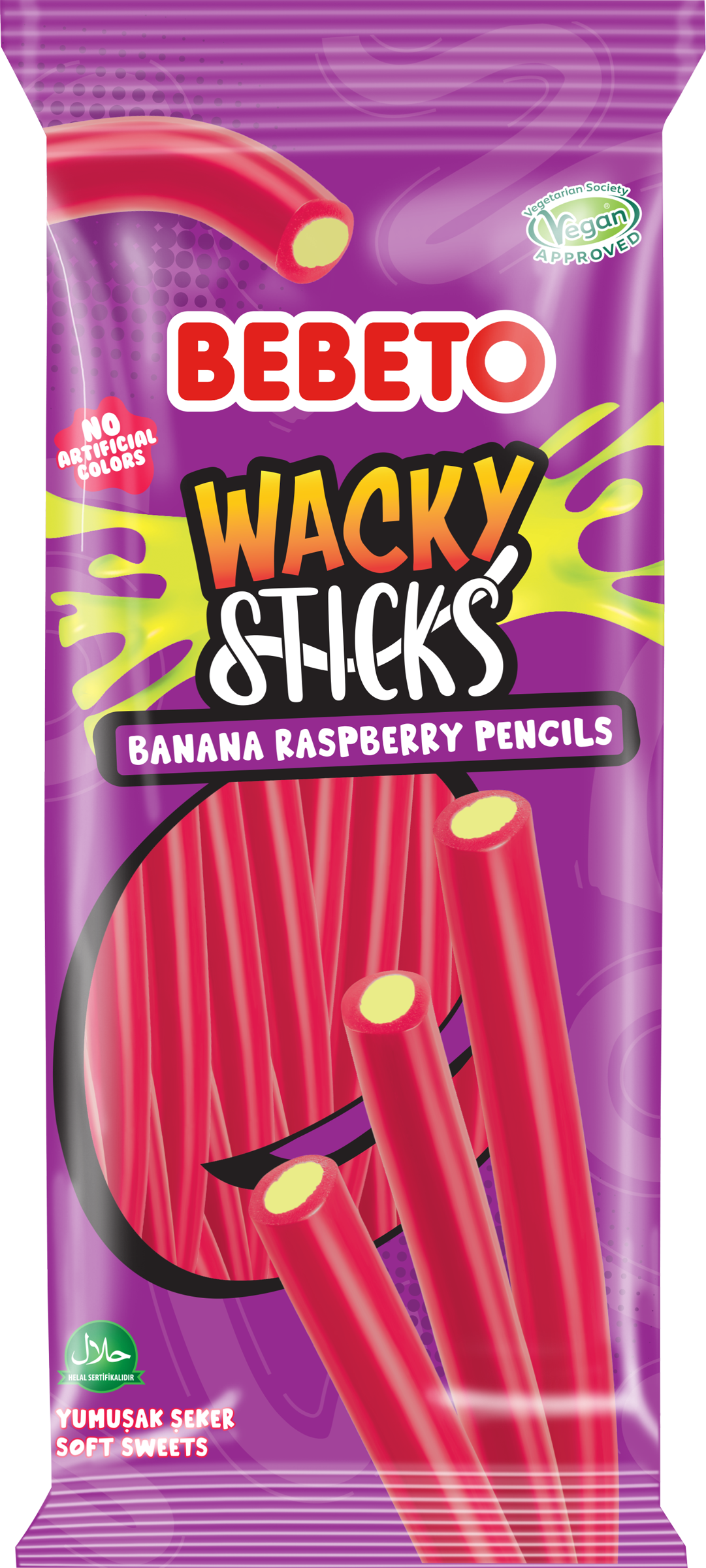 Изображение товара Жевательный мармелад BEBETO Wacky sticks со вкусом малины и банана 160г