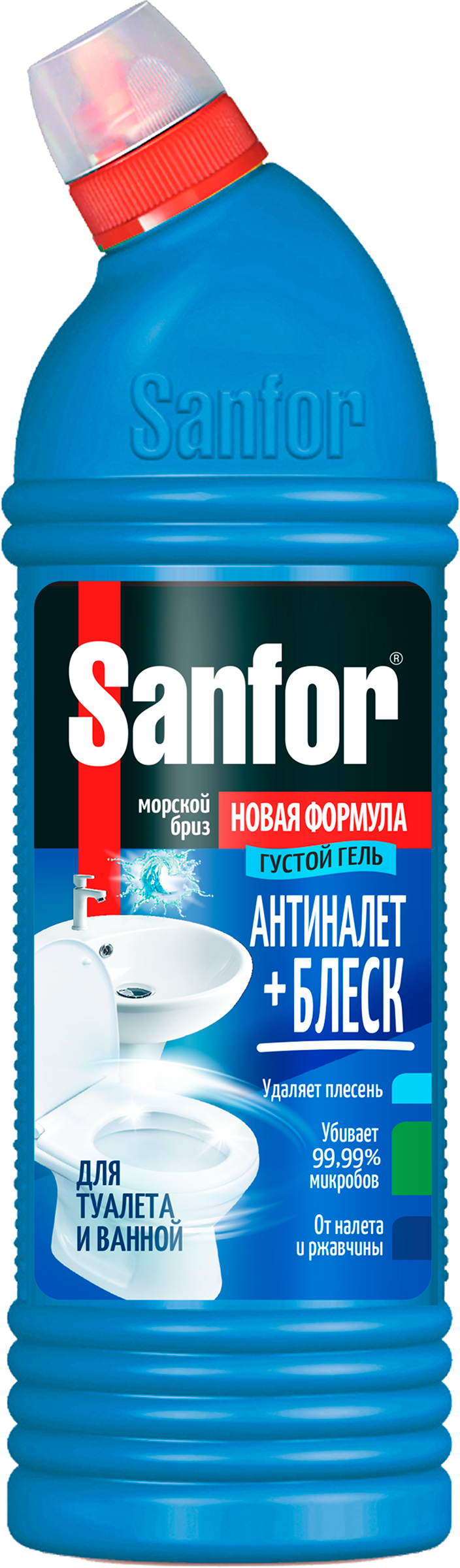 Изображение товара Гель для туалета и ванной SANFOR Морской бриз 750г для эффективной чистки и дезинфекции