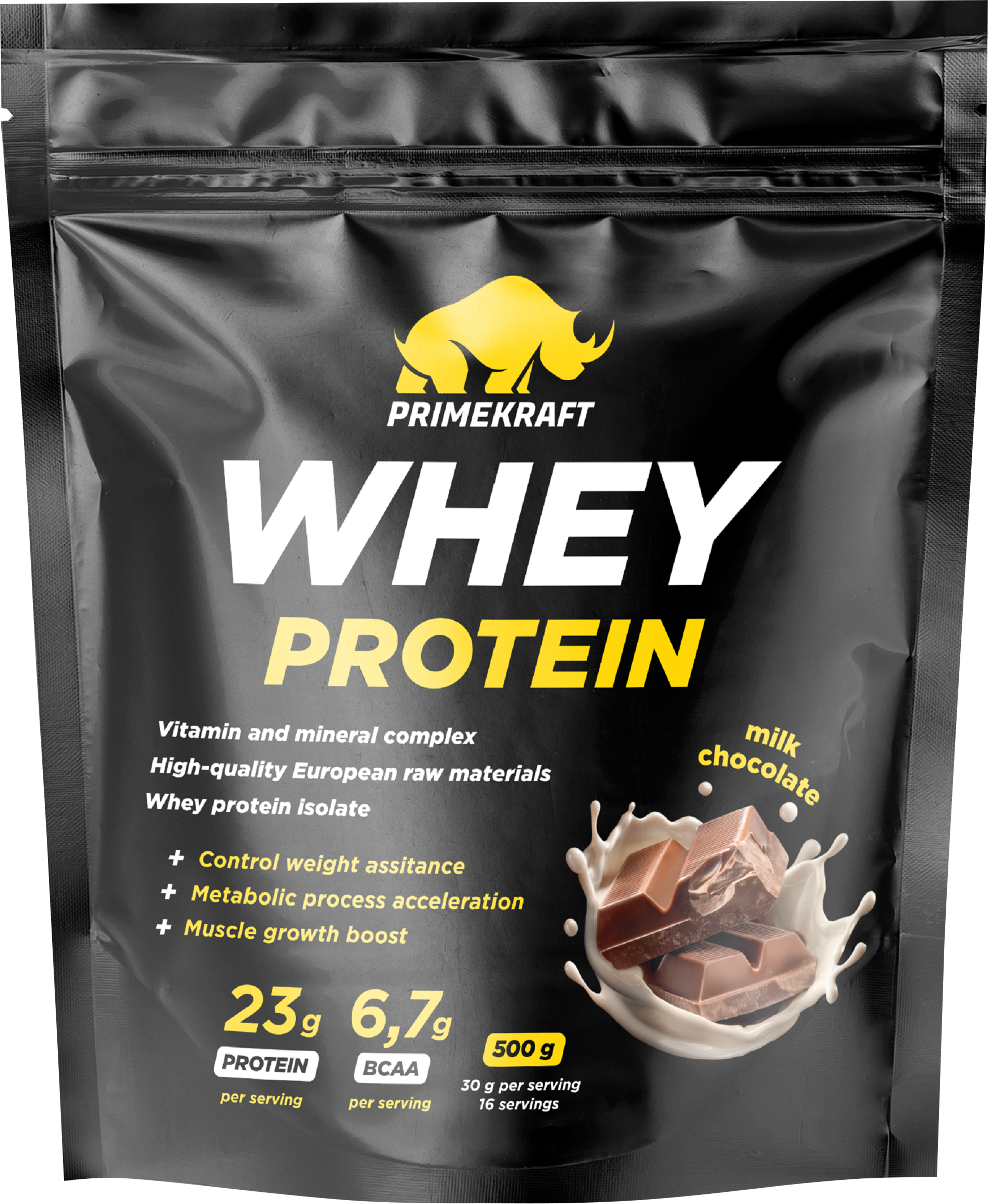 Изображение товара Специализированный пищевой продукт PRIMEKRAFT Whey Protein, со вкусом молочный шоколад, 500г