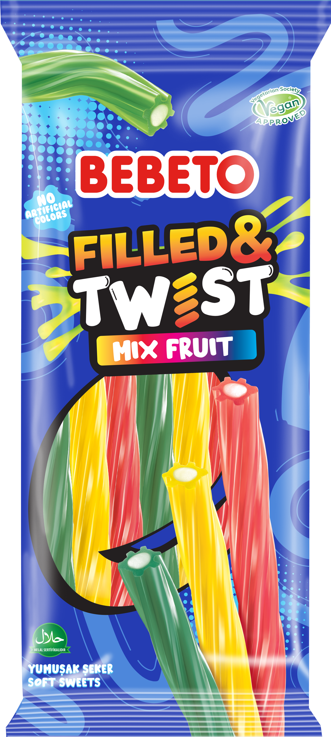 Изображение товара Мармелад жевательный BEBETO Filled & twist mix fruit 160г Тутти-фрутти со вкусом