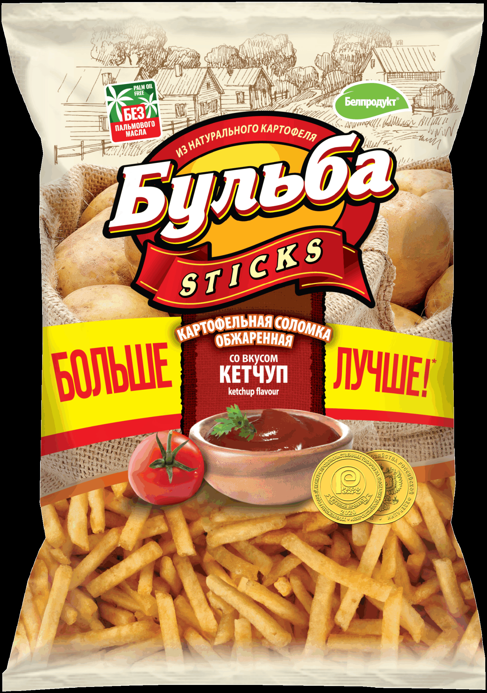 Изображение товара Чипсы картофельные БУЛЬБА STICKS Соломка из цельного картофеля со вкусом кетчупа 120г