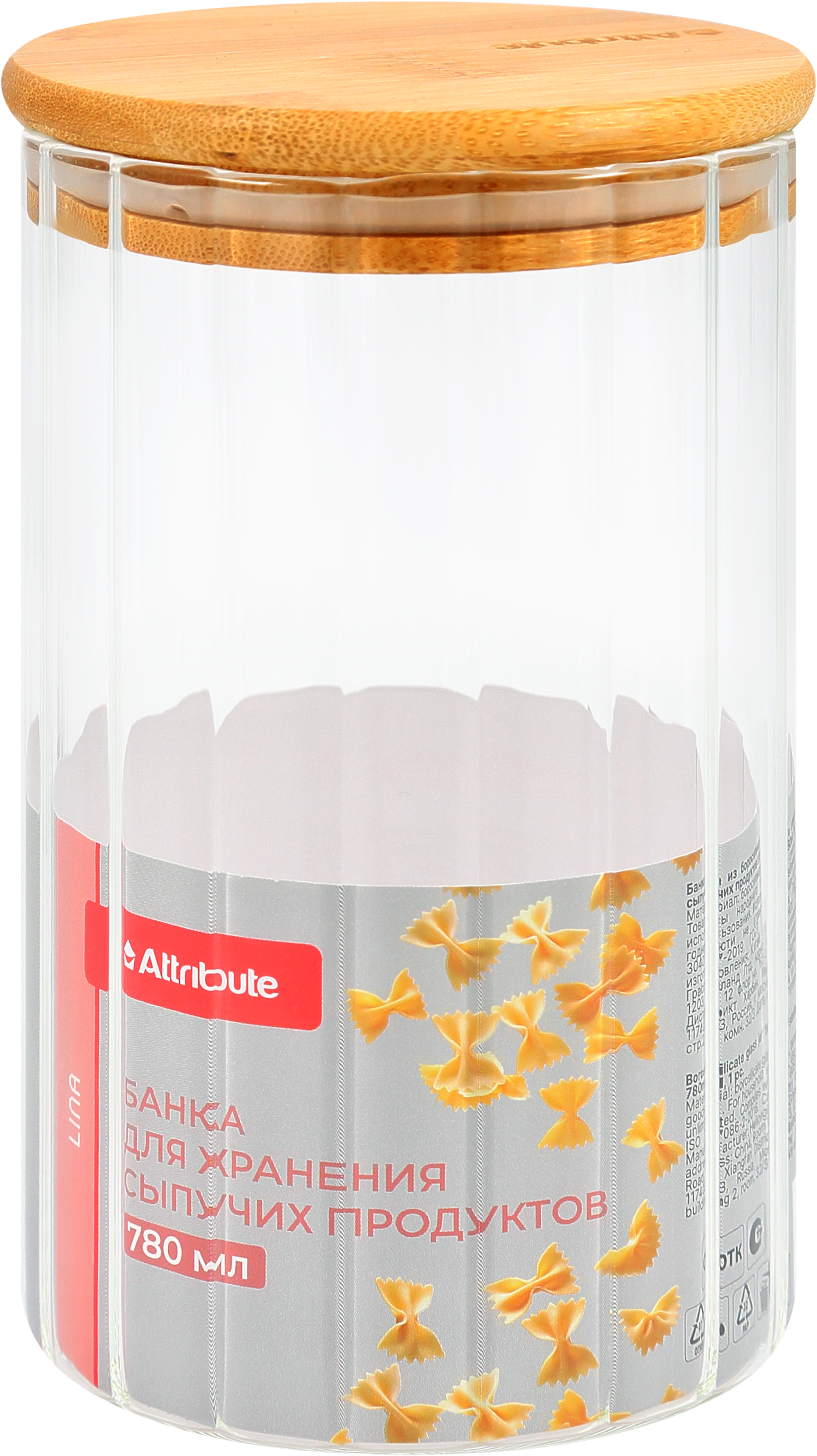Изображение товара Банка для сыпучих продуктов ATTRIBUTE Lina 780мл из боросиликатного стекла и бамбука