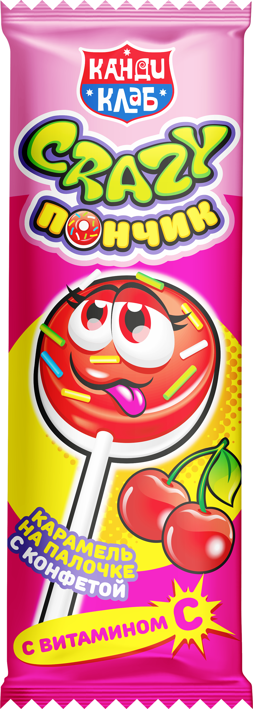 Изображение товара Карамель КАНДИ КЛАБ Crazy Пончик ассорти, на палочке, 10г