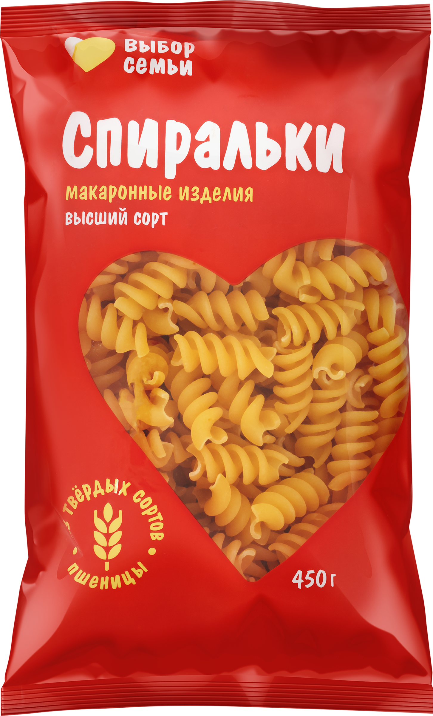 Изображение товара Макароны ВЫБОР СЕМЬИ Спиральки 450г высокое качество из твердых сортов пшеницы