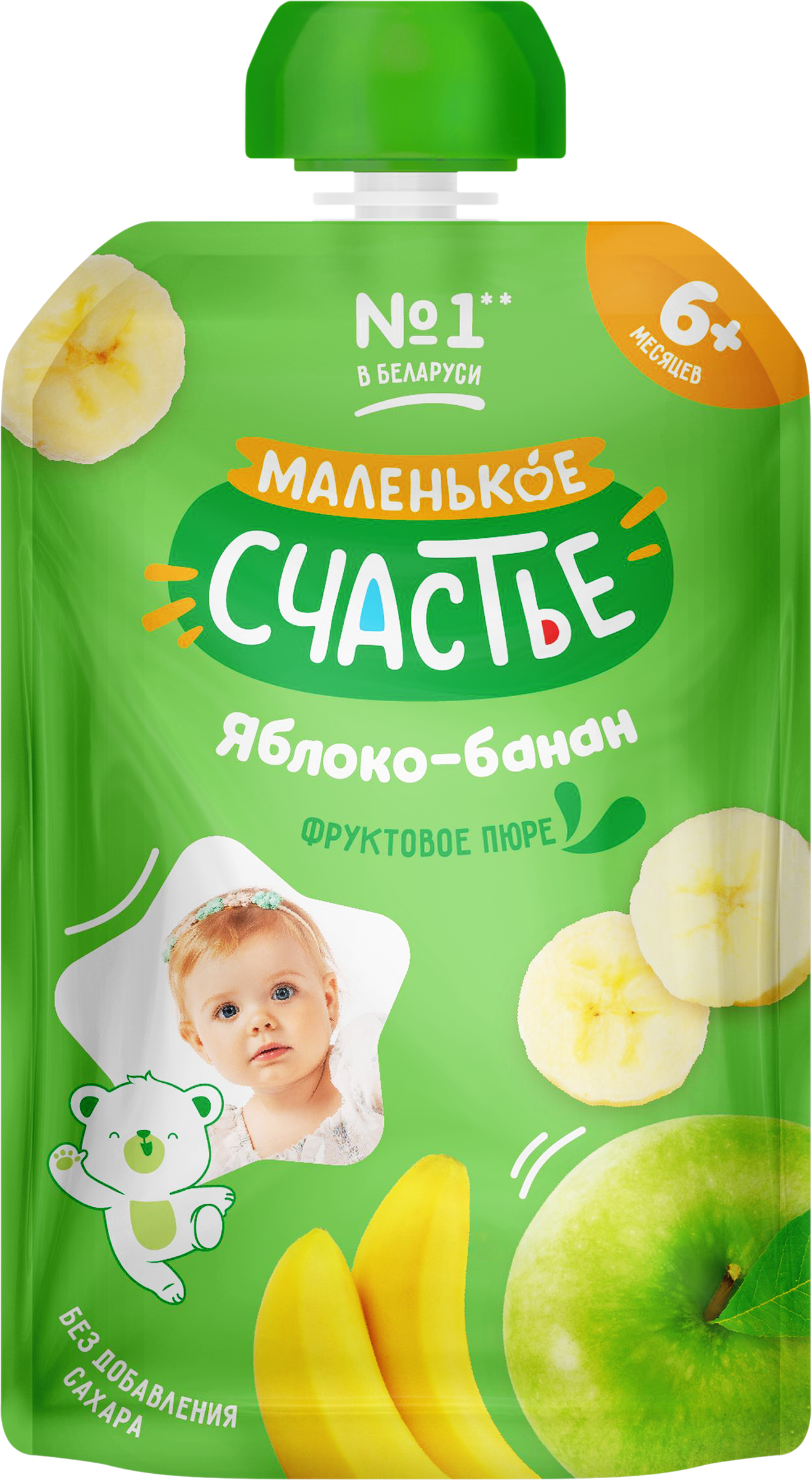 Изображение товара Фруктовое пюре МАЛЕНЬКОЕ СЧАСТЬЕ Яблоко-Банан мини упаковка