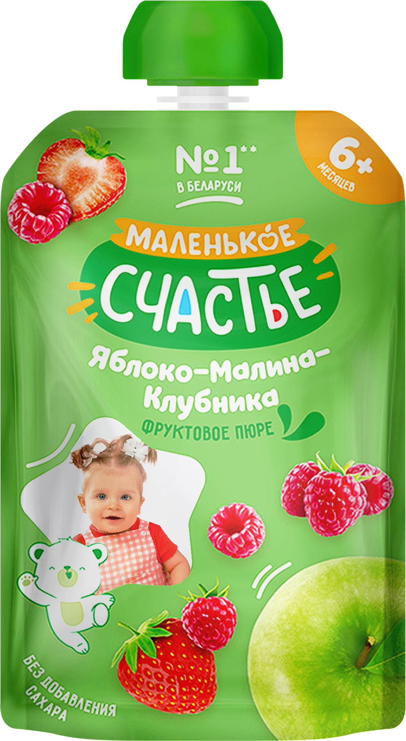 Изображение товара Маленькое счастье Фруктовое пюре Яблоко Малина Клубника небольшая упаковка