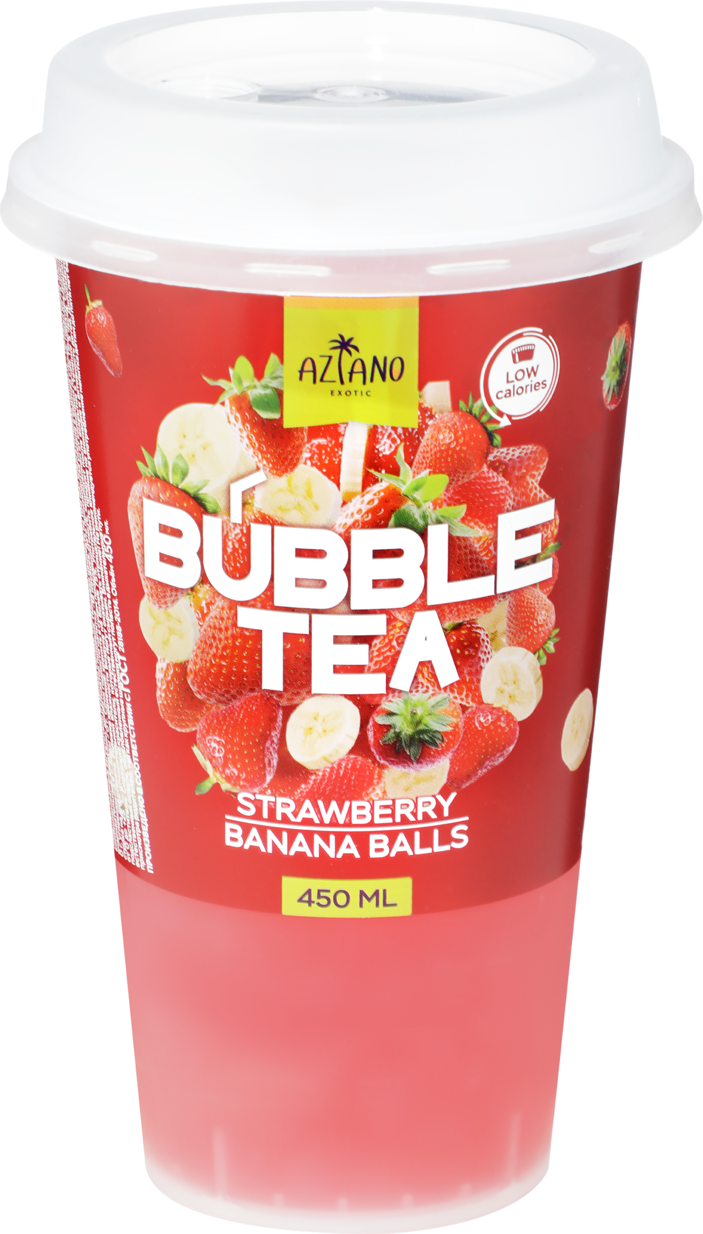 Изображение товара Напиток AZIANO Bubble Tea Клубника, банан с джус боллами негазированный, 0.45л