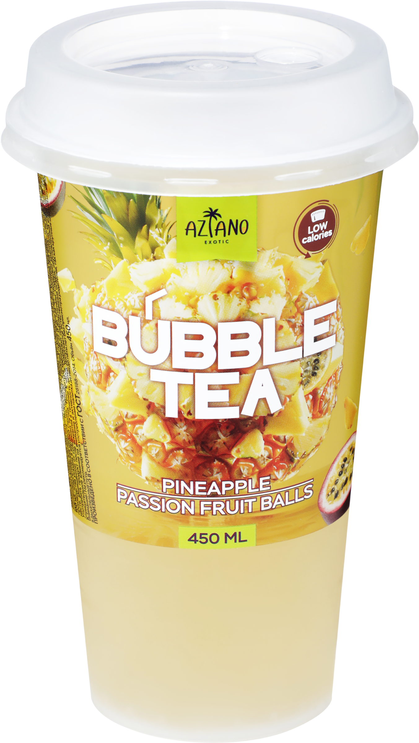 Изображение товара Напиток AZIANO Bubble Tea Ананас, маракуйя с джус боллами негазированный, 0.45л