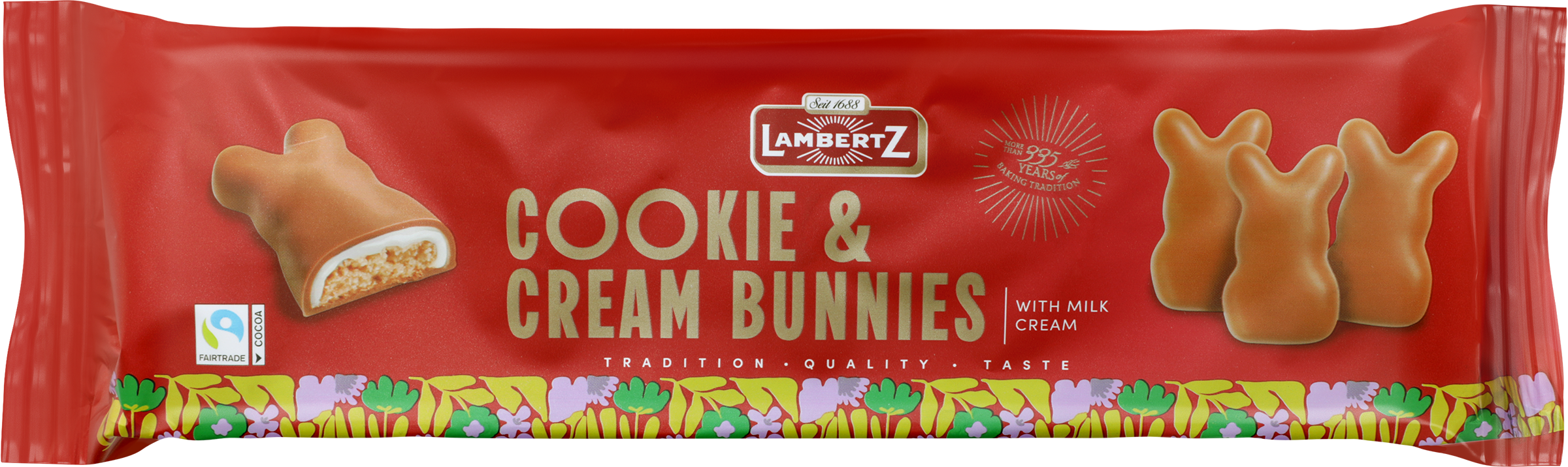 Изображение товара Печенье LAMBERTZ Cookie & Cream Bunnies фигурное 160г - молочный шоколад и сливочный крем