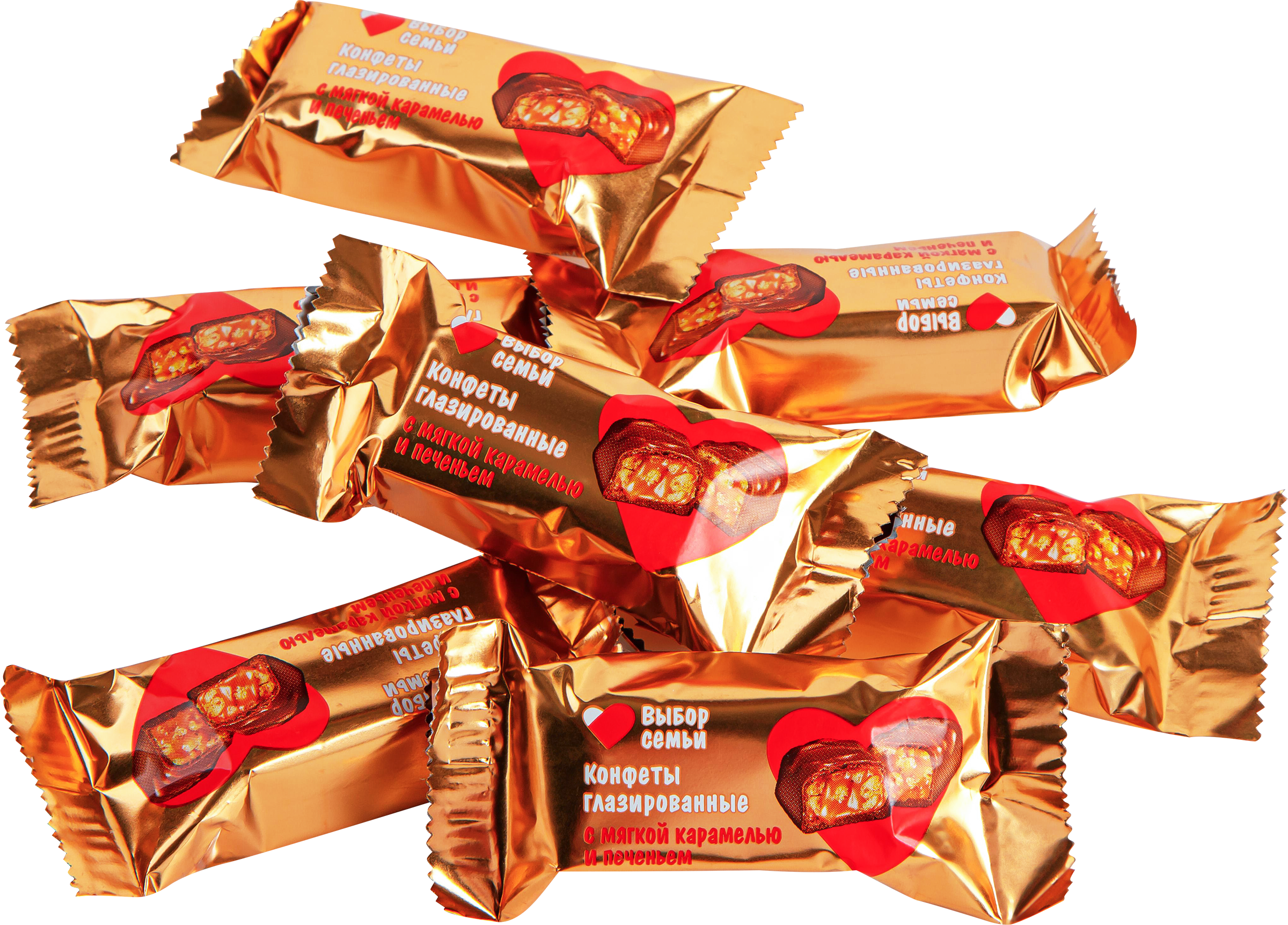 Изображение товара Конфеты ВЫБОР СЕМЬИ карамель с печеньем, весовые, в глазури, Россия