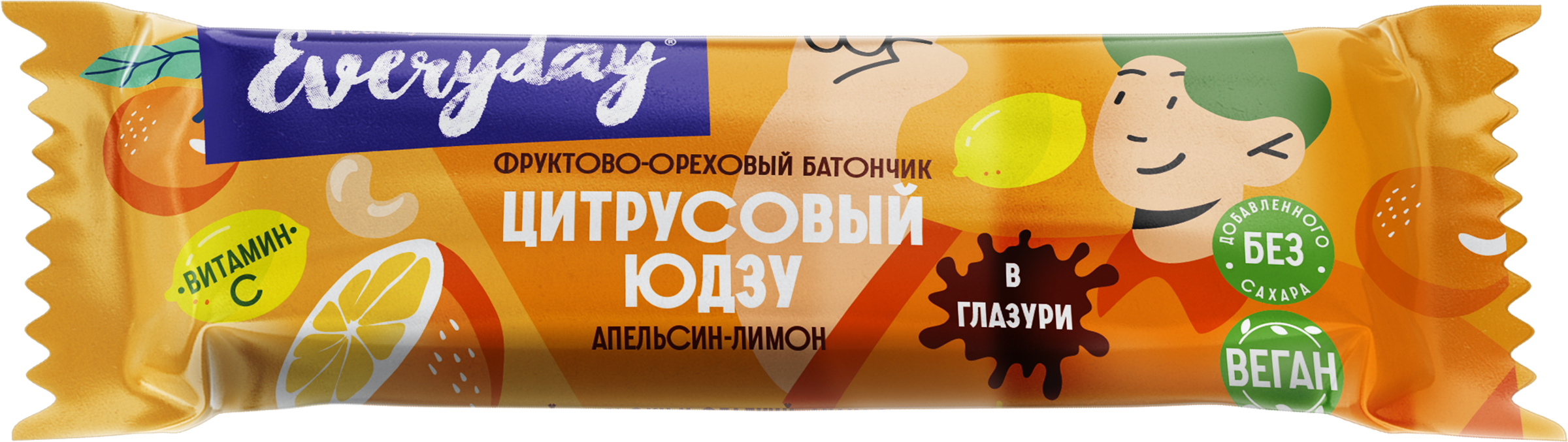 Изображение товара Батончик фруктово-ореховый EVERYDAY Цитрусовый Юдзу, с ароматом апельсин-лимон, 40г